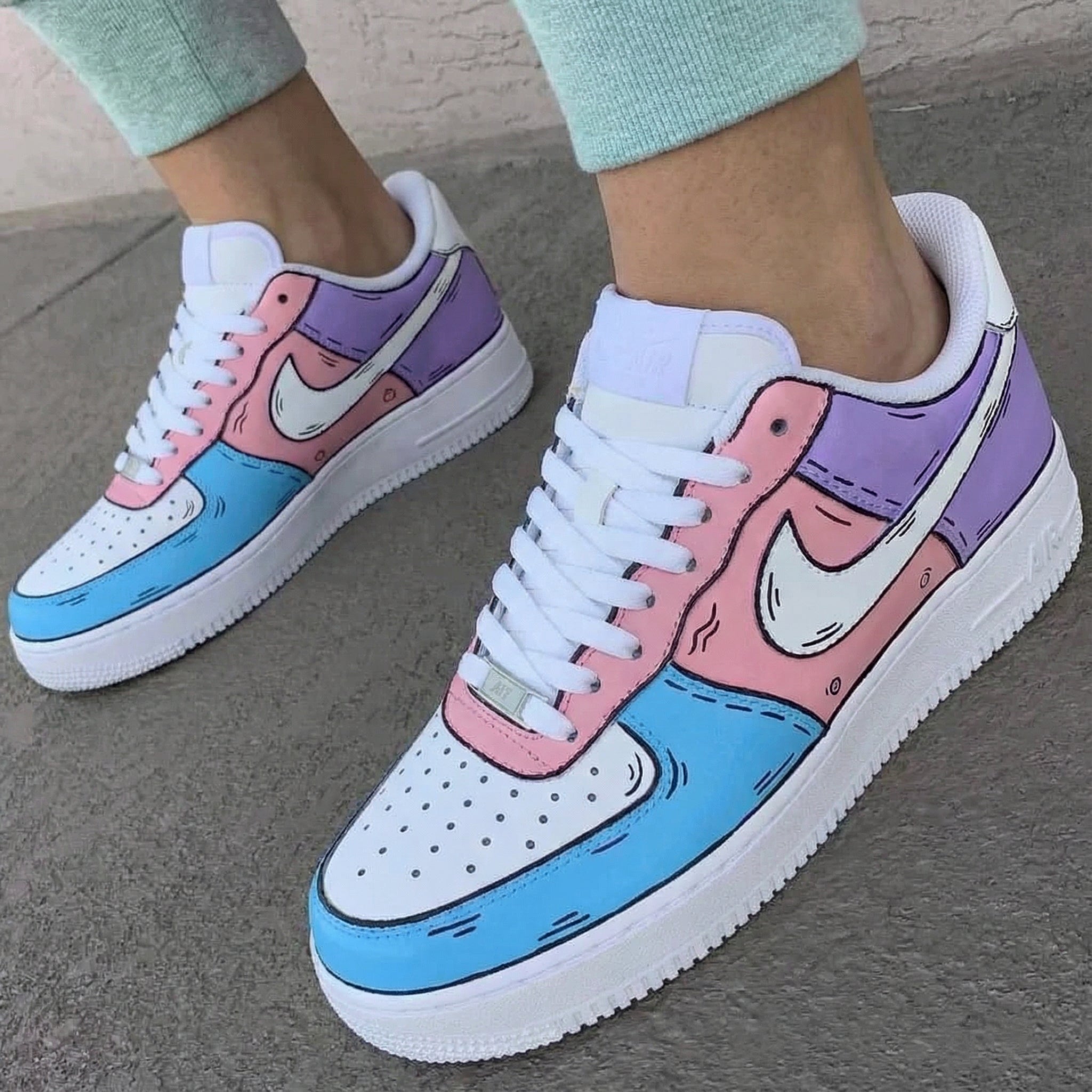 Baby Pink Purple Blue Cartoon Custom Air Force 1-shecustomize