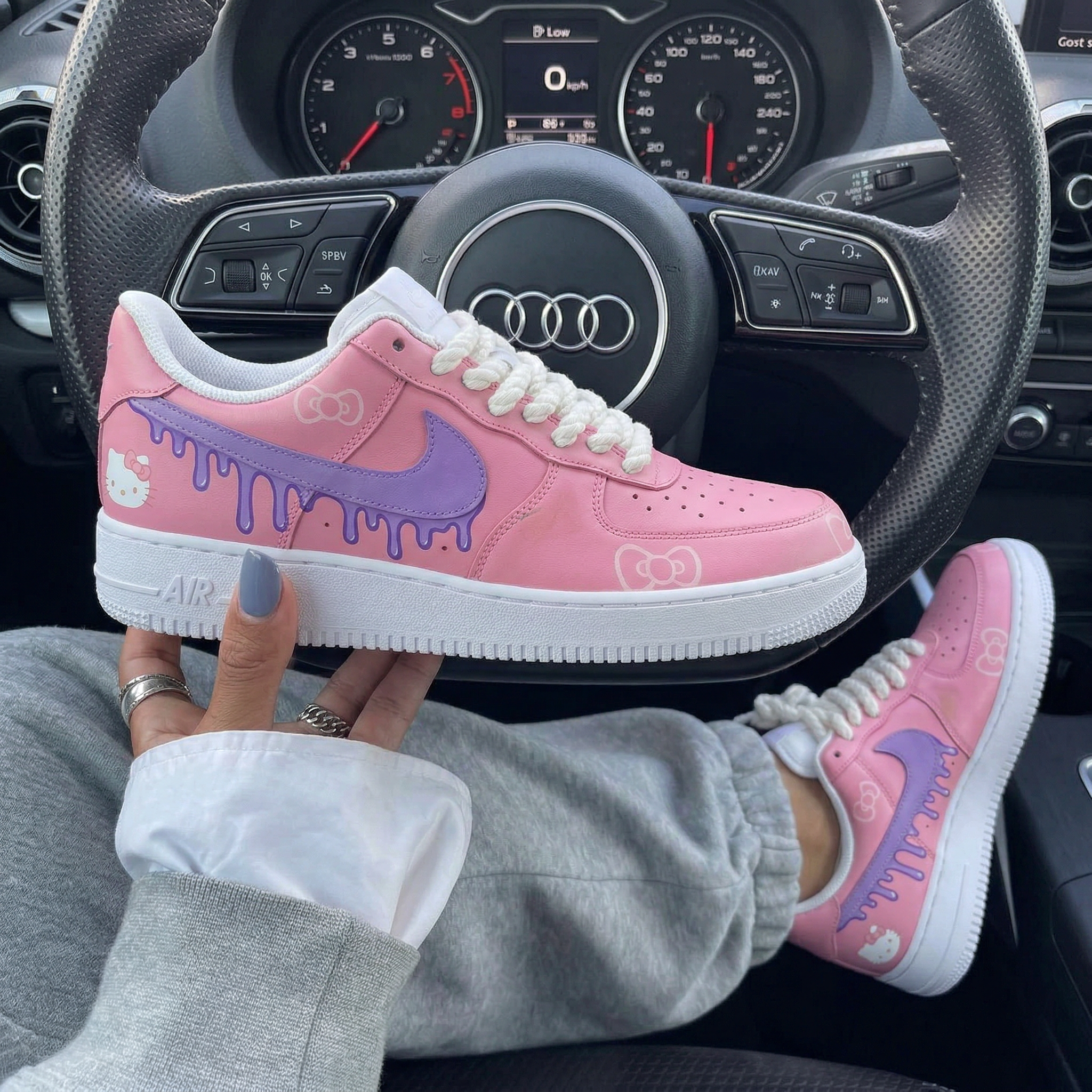 Baby Pink Purple Hello Kitty Drip Custom Air Force 1-shecustomize