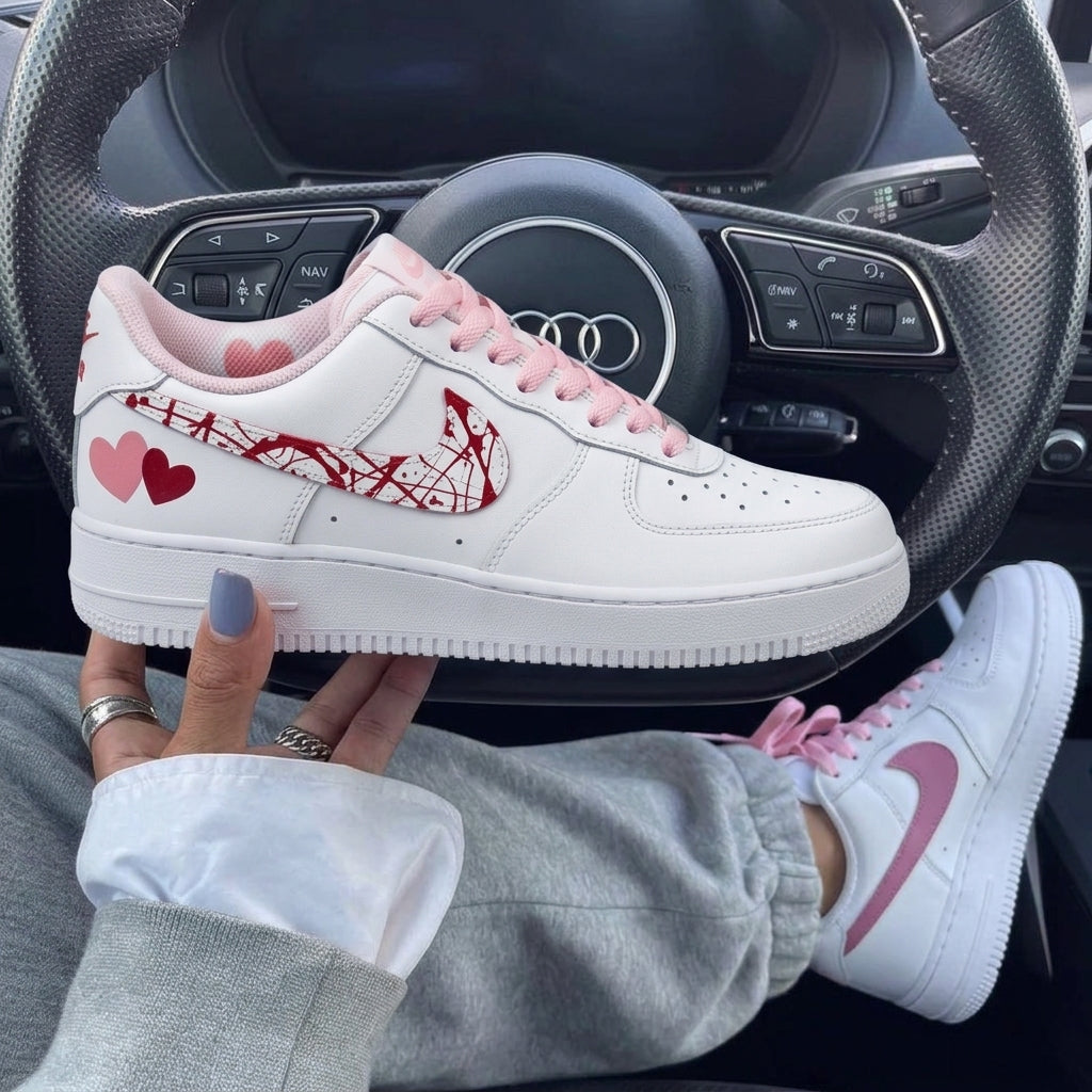 Baby Pink Red Hearts Splatter Custom Air Force 1-shecustomize