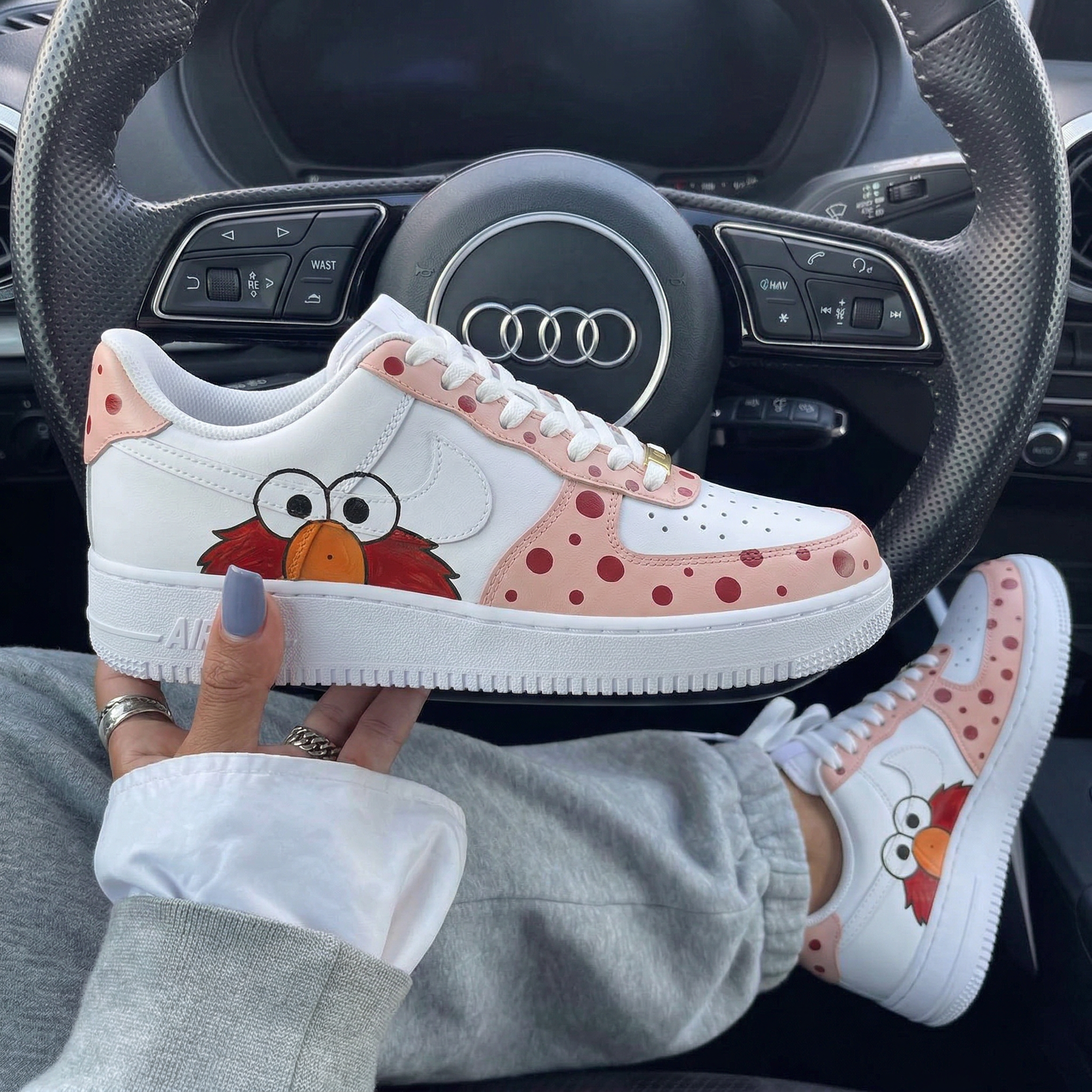 Baby Pink Red Polka Dots Elmo Cartoon Custom Air Force 1-shecustomize