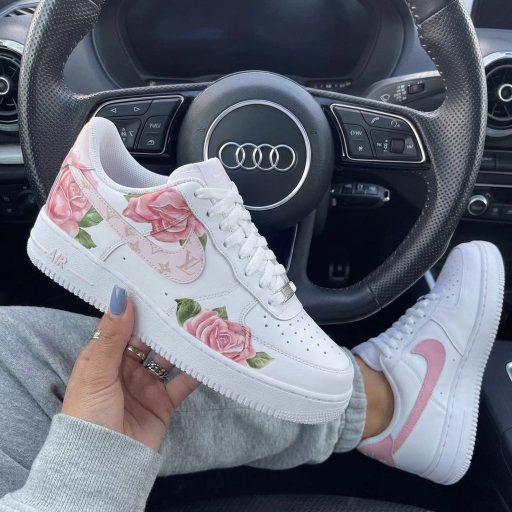 Baby Pink Roses LV Logo Custom Air Force 1-shecustomize