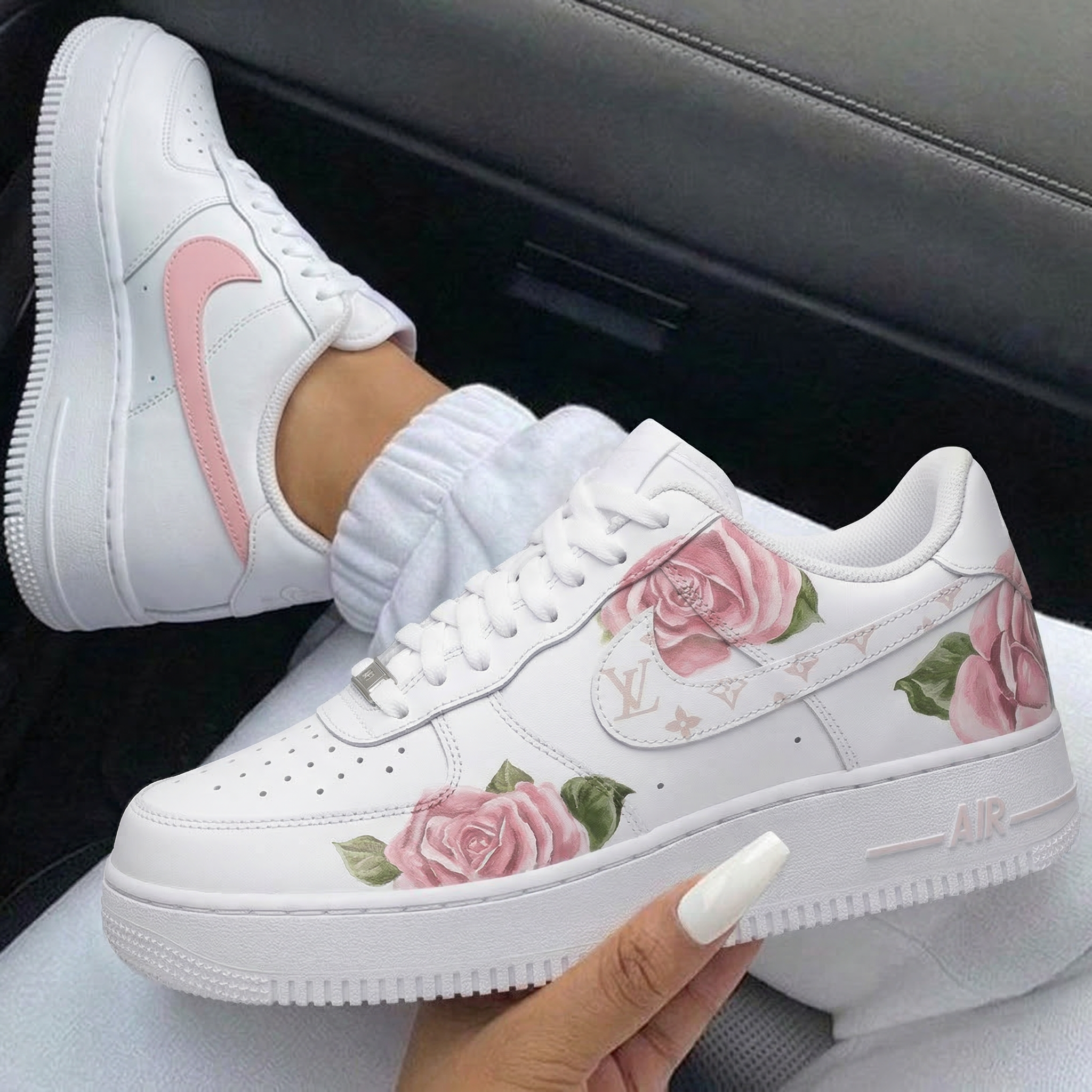 Baby Pink Roses LV Logo Custom Air Force 1-shecustomize