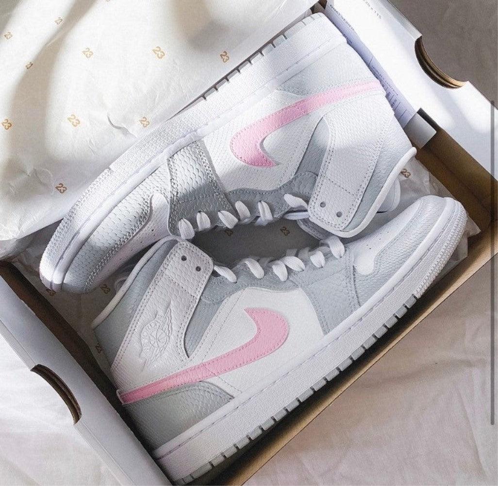 Baby Pink Swoosh Grey Custom Air Jordan 1-shecustomize