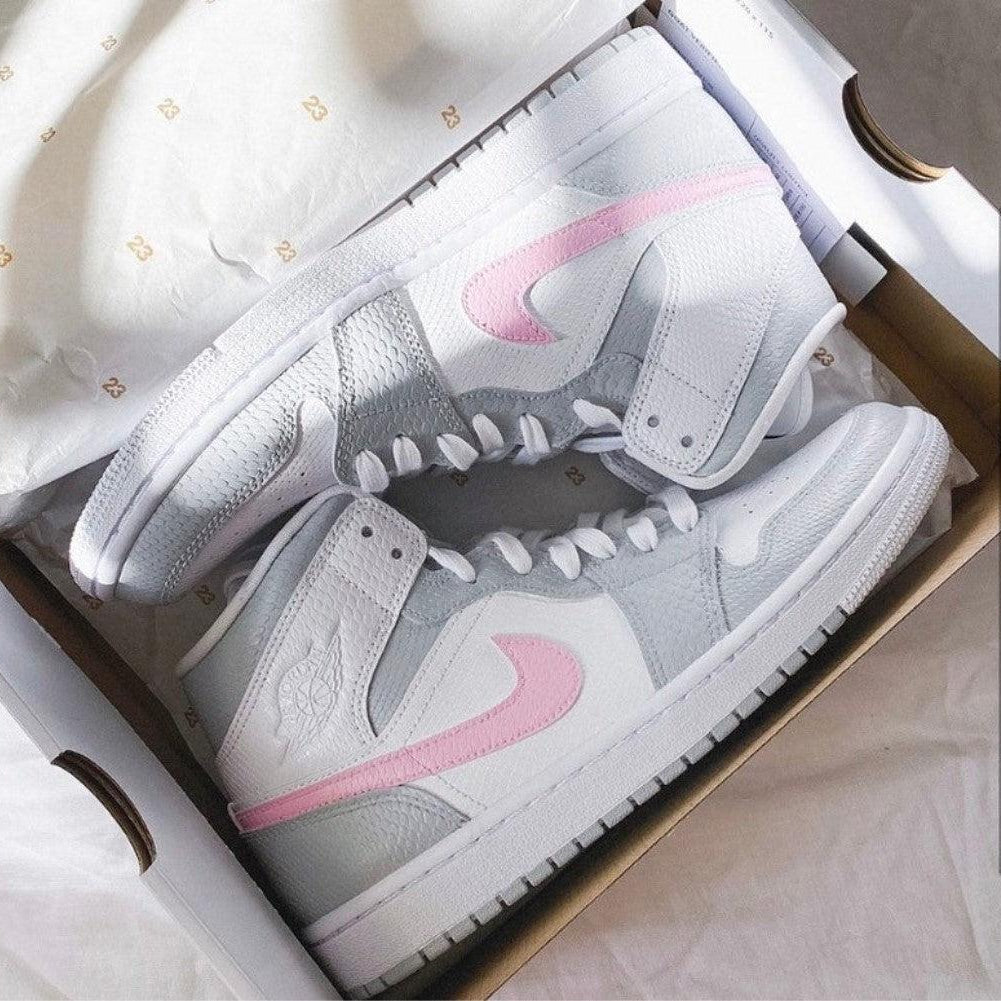 Baby Pink Swoosh Grey Custom Air Jordan 1-shecustomize