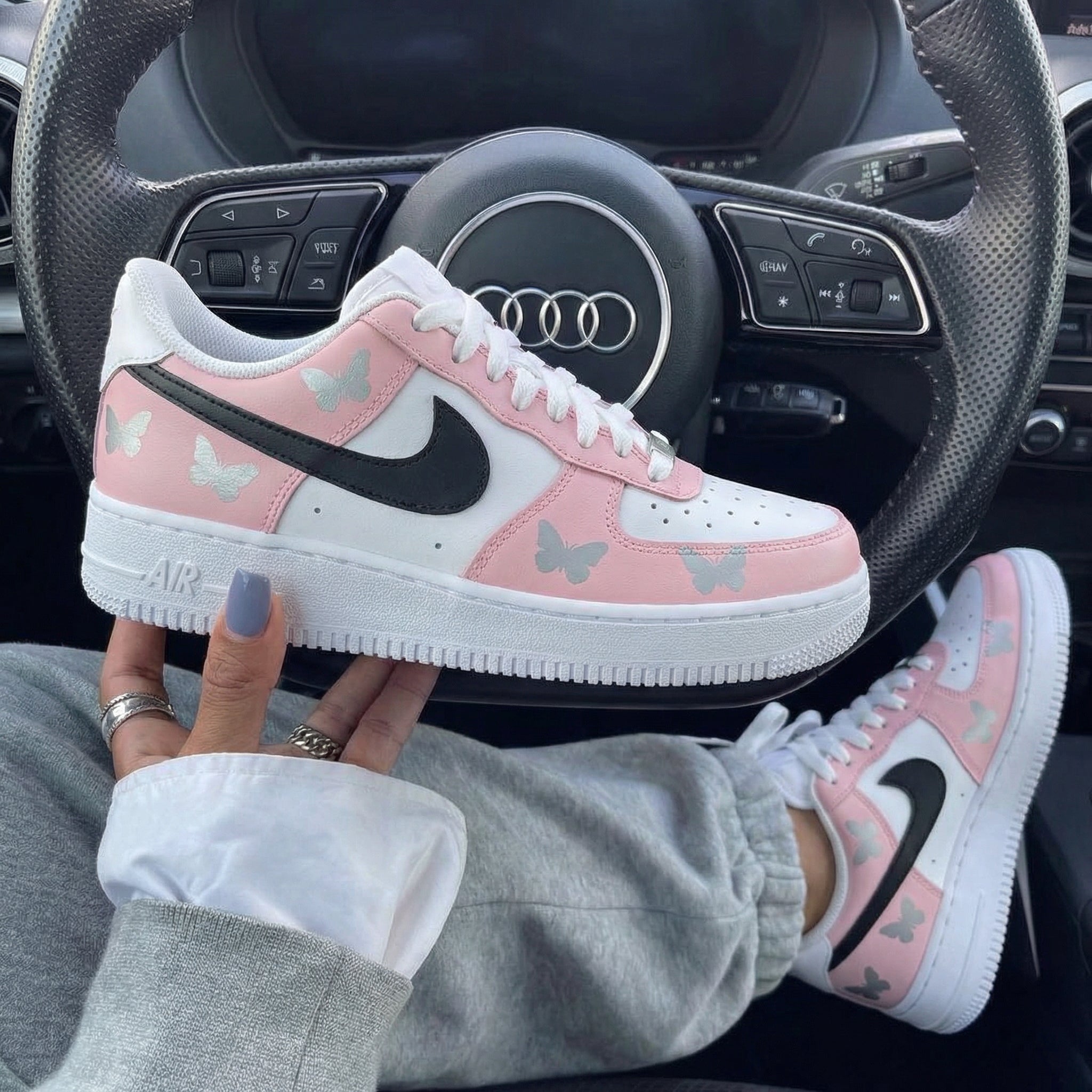 Baby Pink White Butterflies Custom Air Force 1-shecustomize