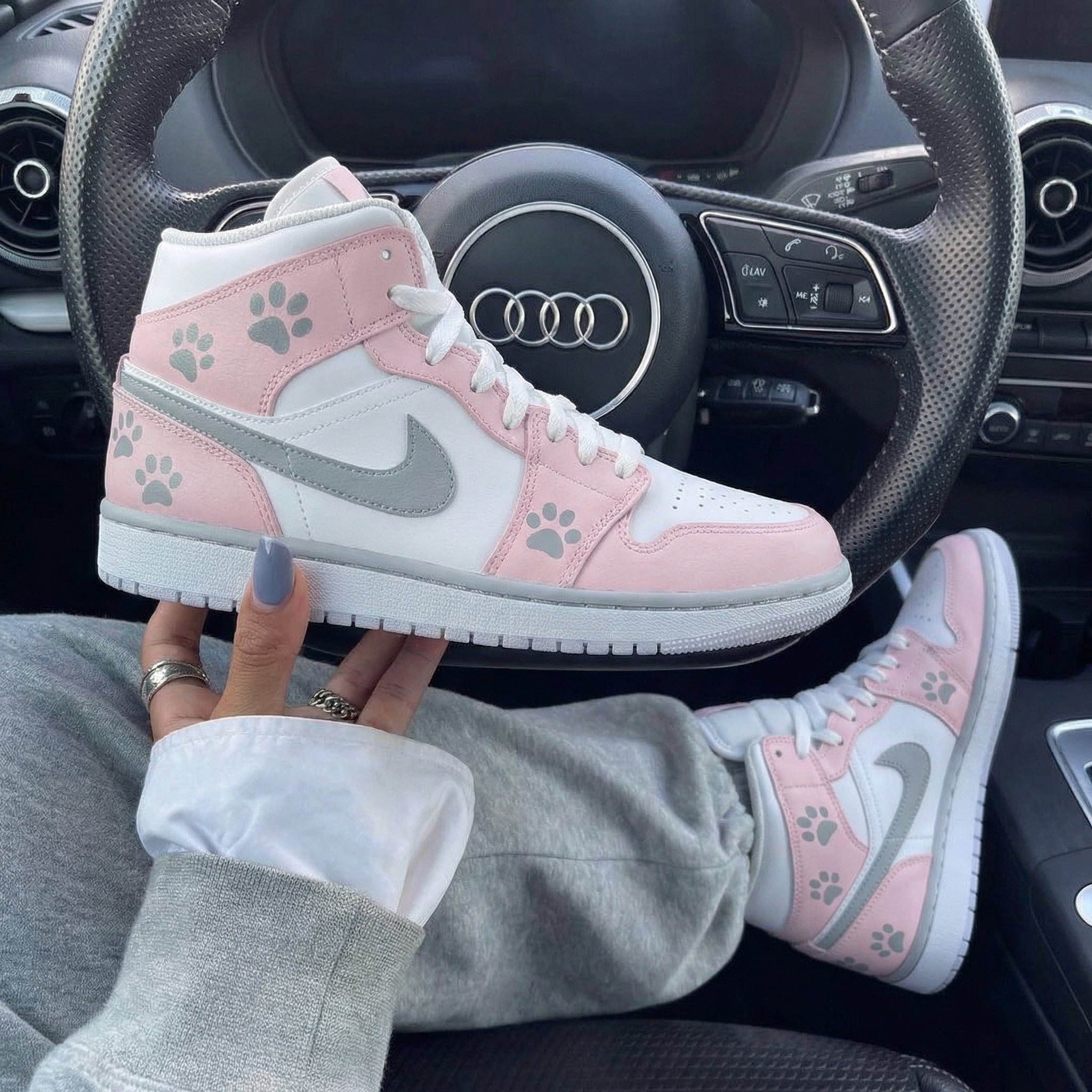 Baby Pink White Paw Print Custom Air Jordan 1-shecustomize