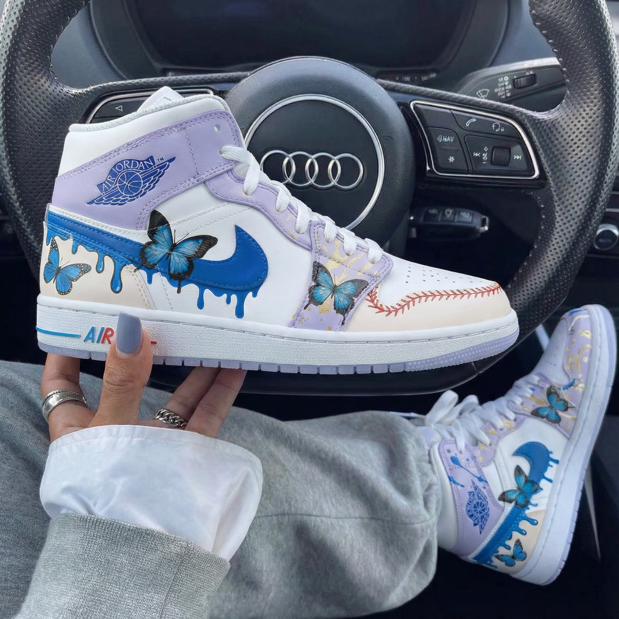 Baby Purple Blue Butterflies Custom Air Jordan 1-shecustomize
