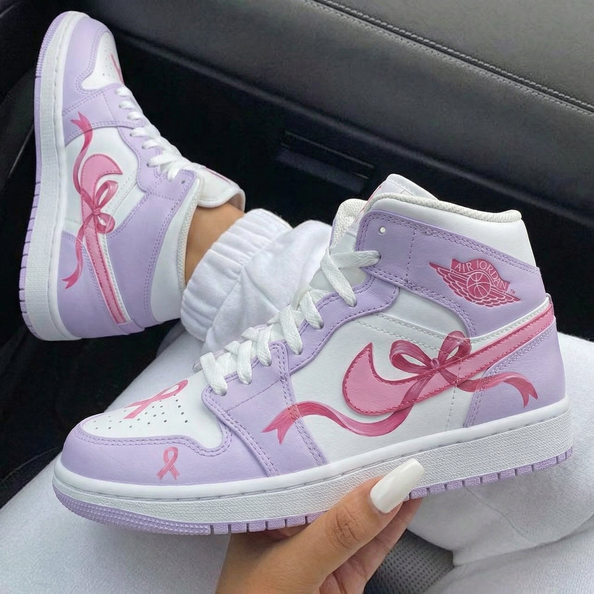 Baby Purple Pink Ribbon Custom Air Jordan 1-shecustomize