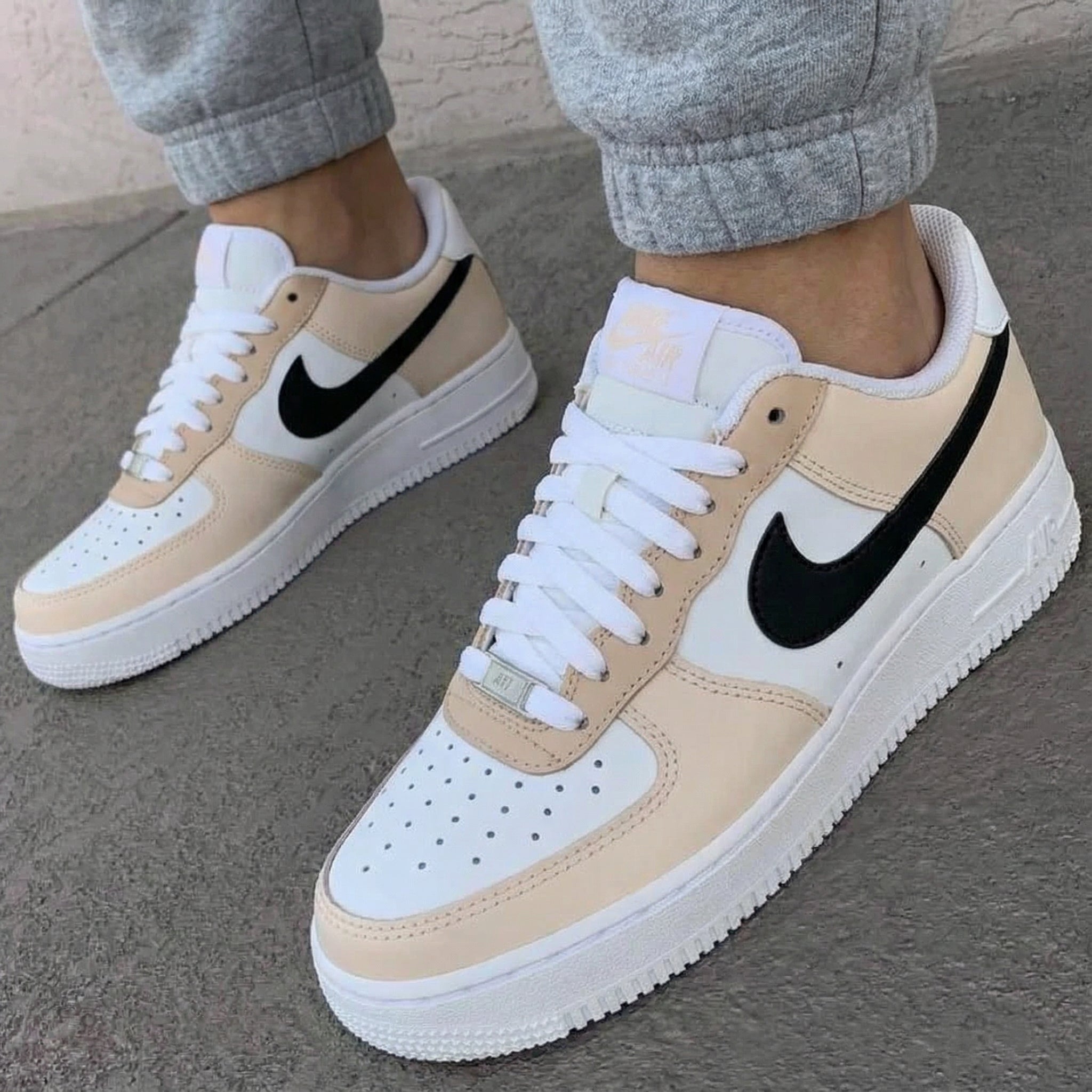 Beige Black Custom Air Force 1-shecustomize