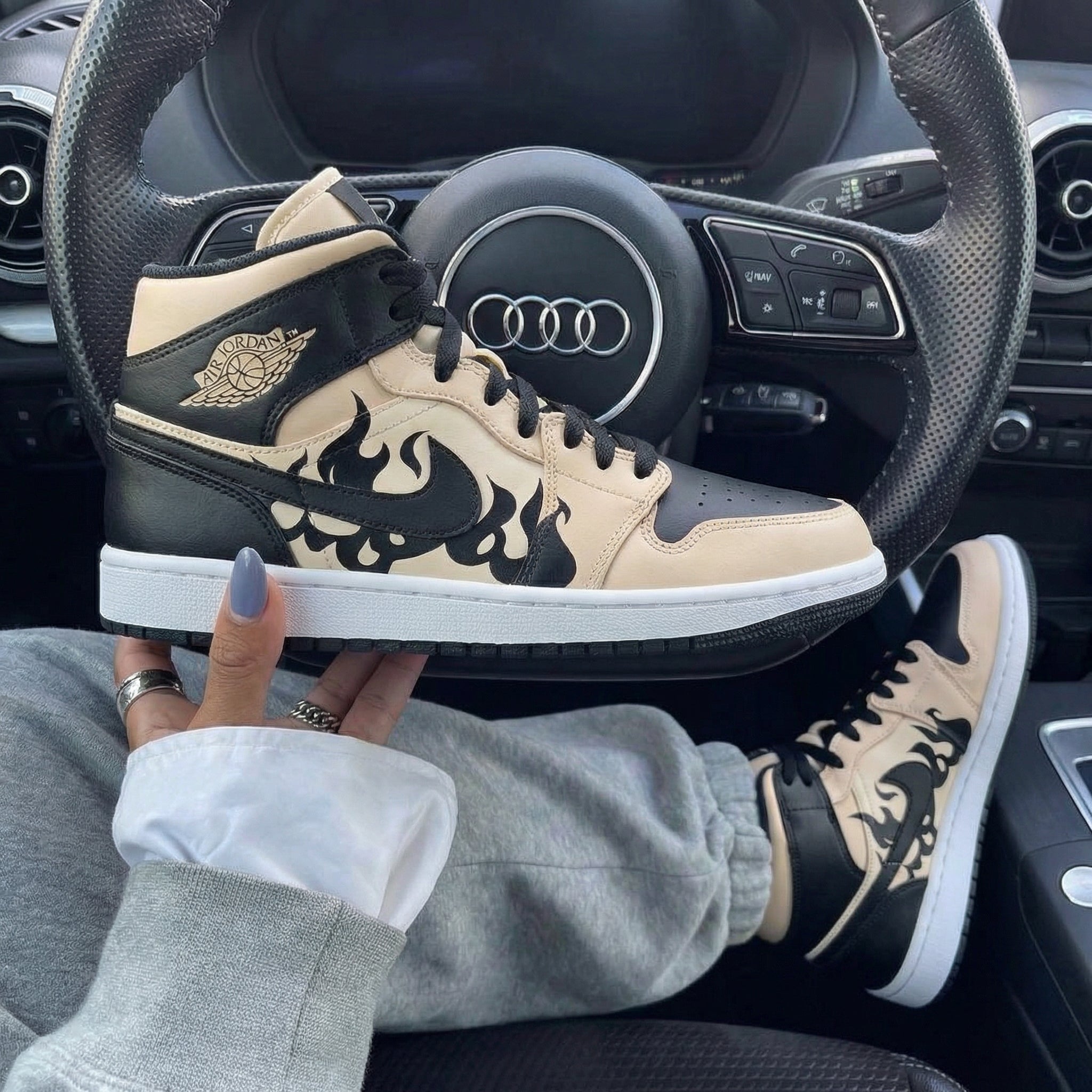 Beige Black Flame Custom Air Jordan 1-shecustomize