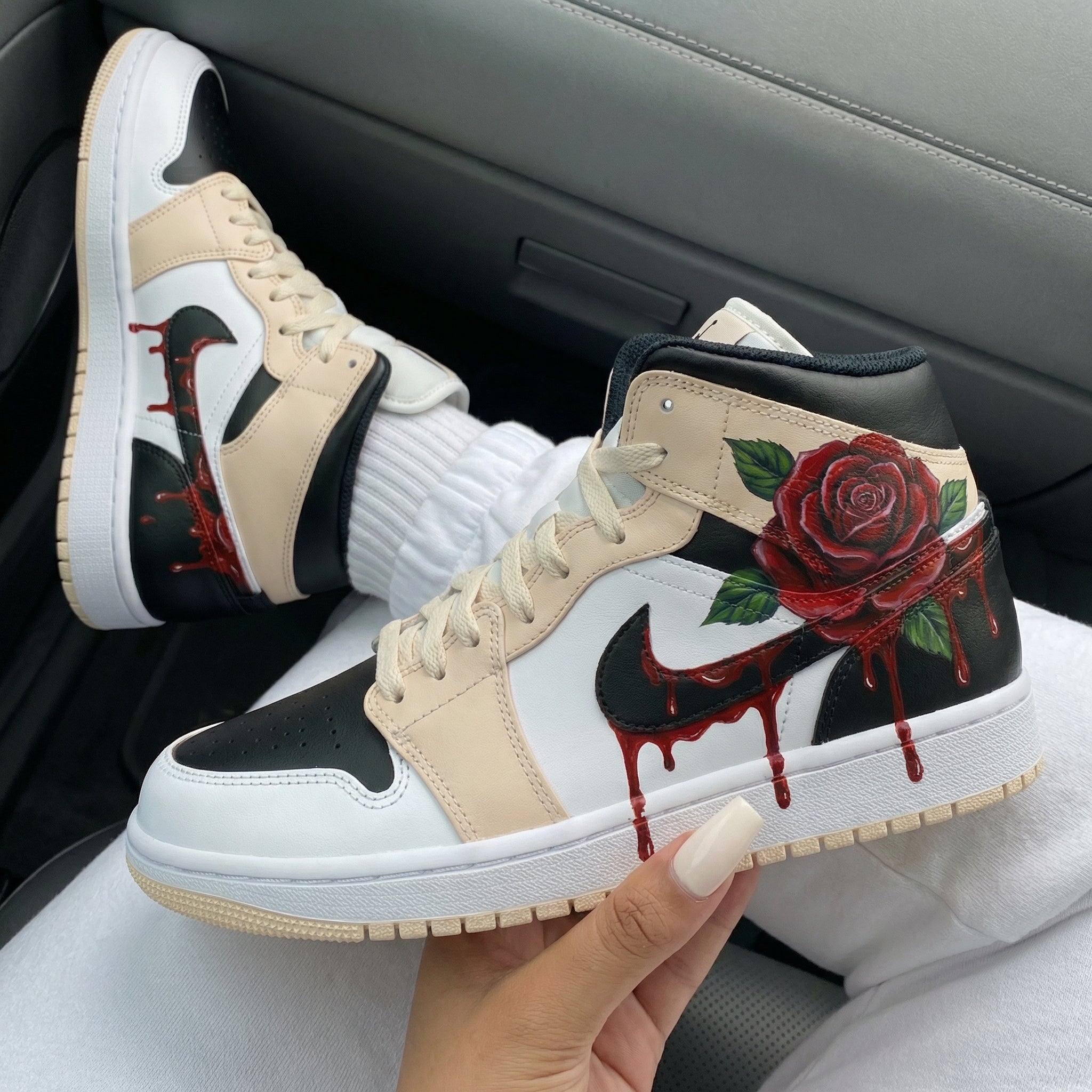 Beige Black Rose Custom Air Jordan 1-shecustomize