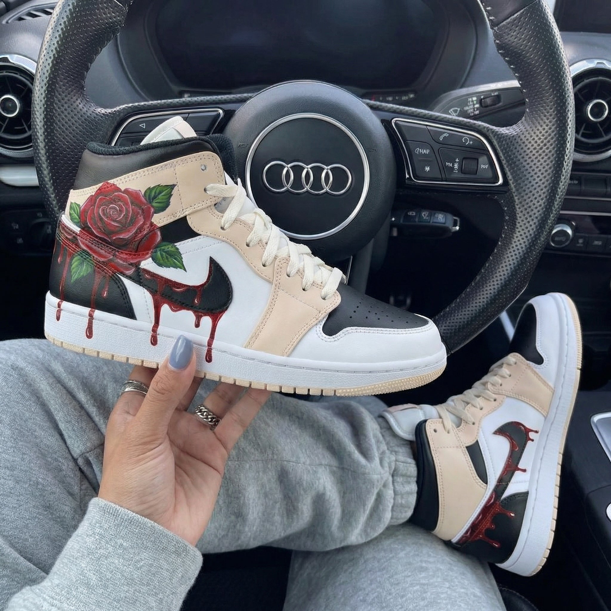 Beige Black Rose Custom Air Jordan 1-shecustomize