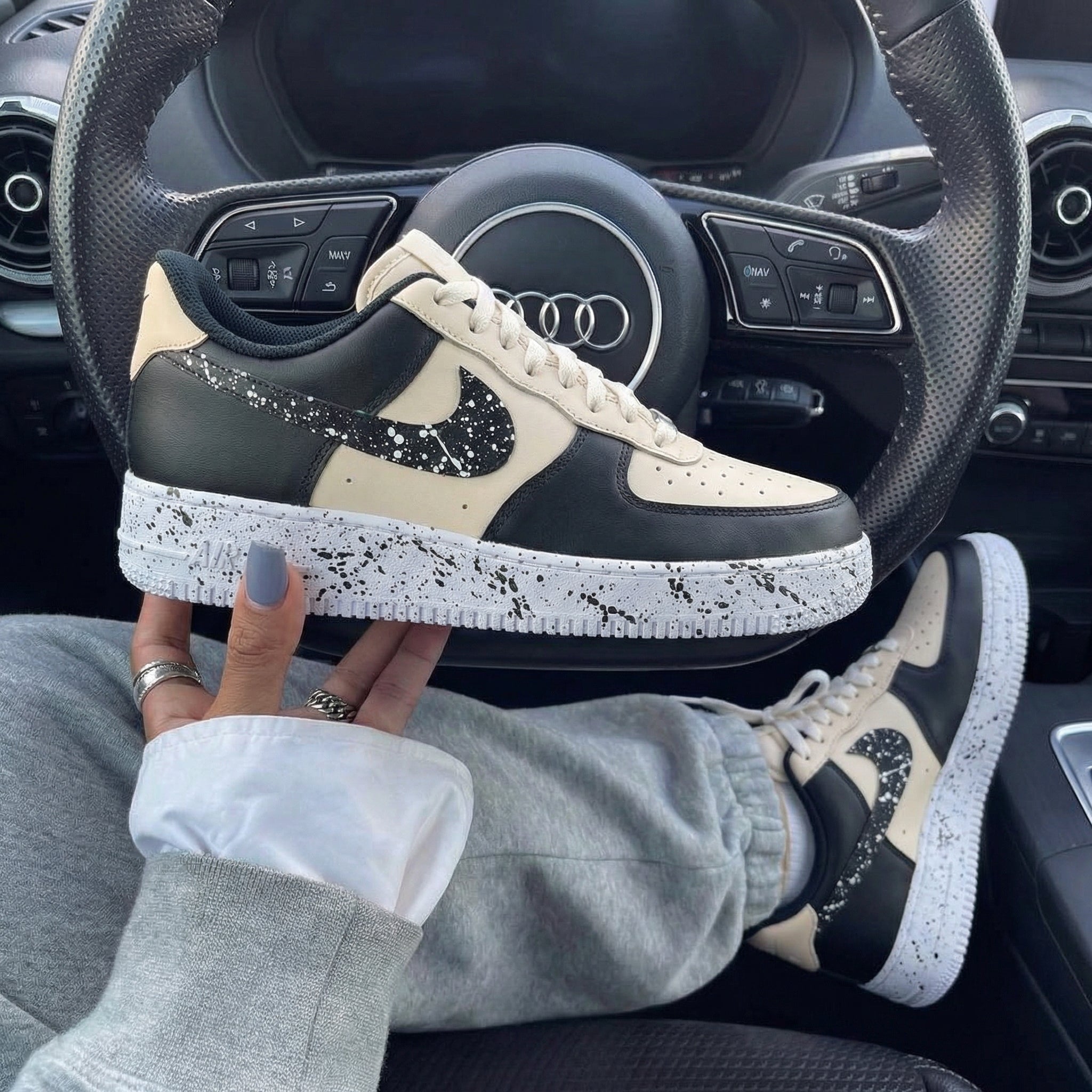 Beige Black Splatter Custom Air Force 1-shecustomize
