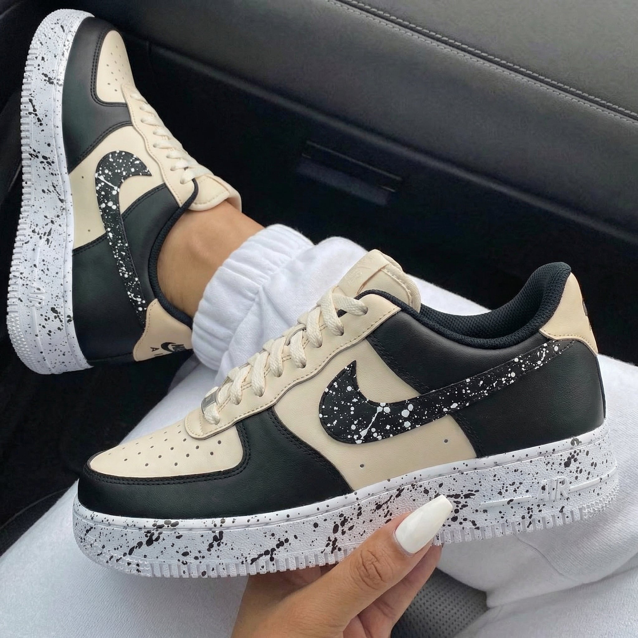 Beige Black Splatter Custom Air Force 1-shecustomize