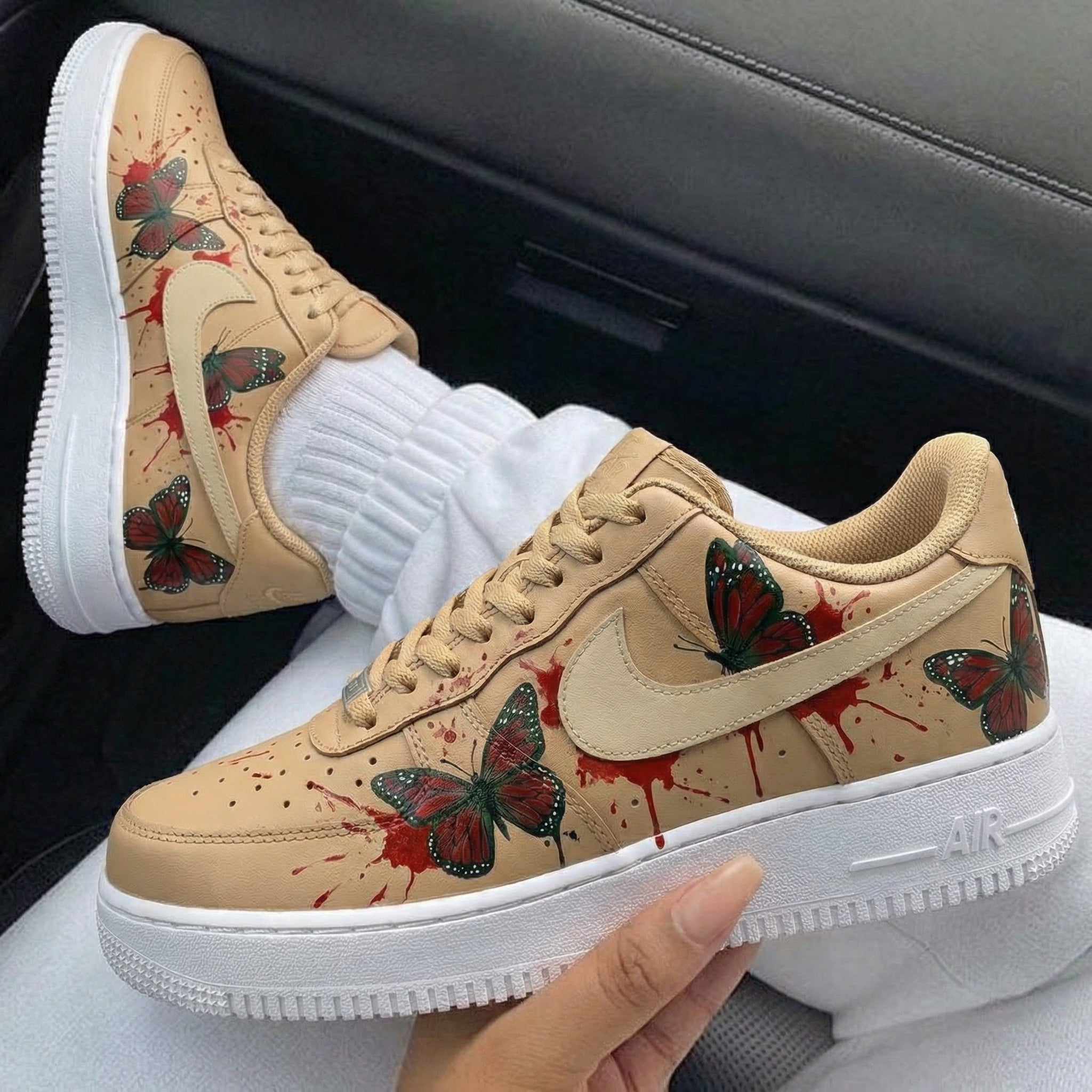Beige Butterflies Blood Custom Air Force 1-shecustomize