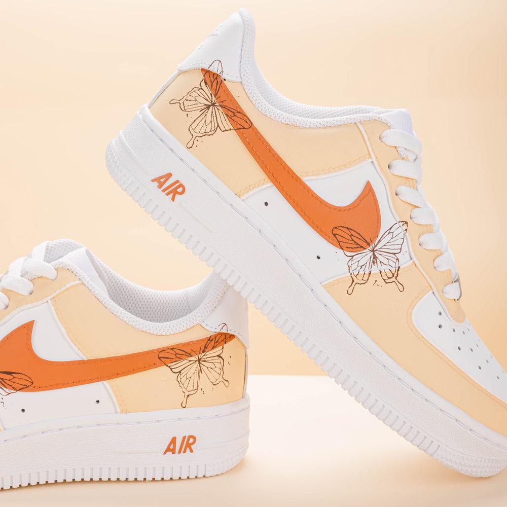 Dripping Beige Custom Air Force 1 Sneakers with Butterflies