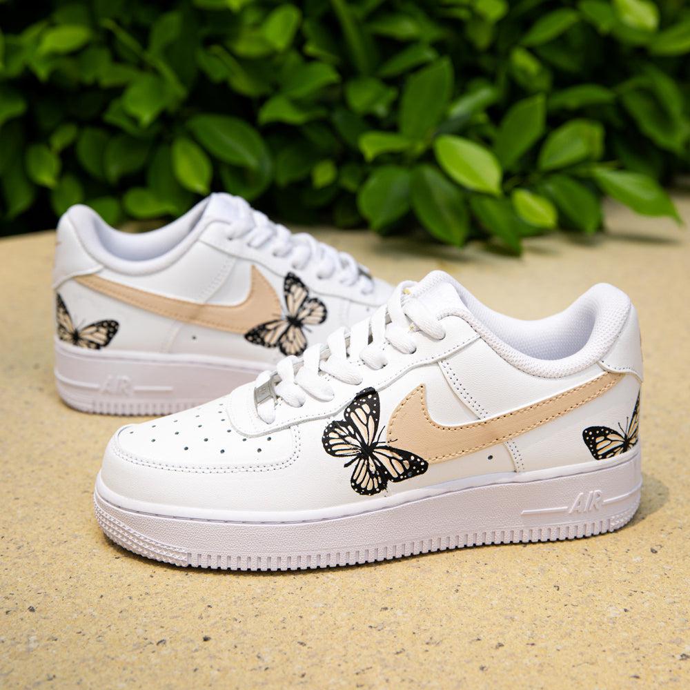 Beige Butterfly Air Force 1s Custom Shoes Sneakers-shecustomize