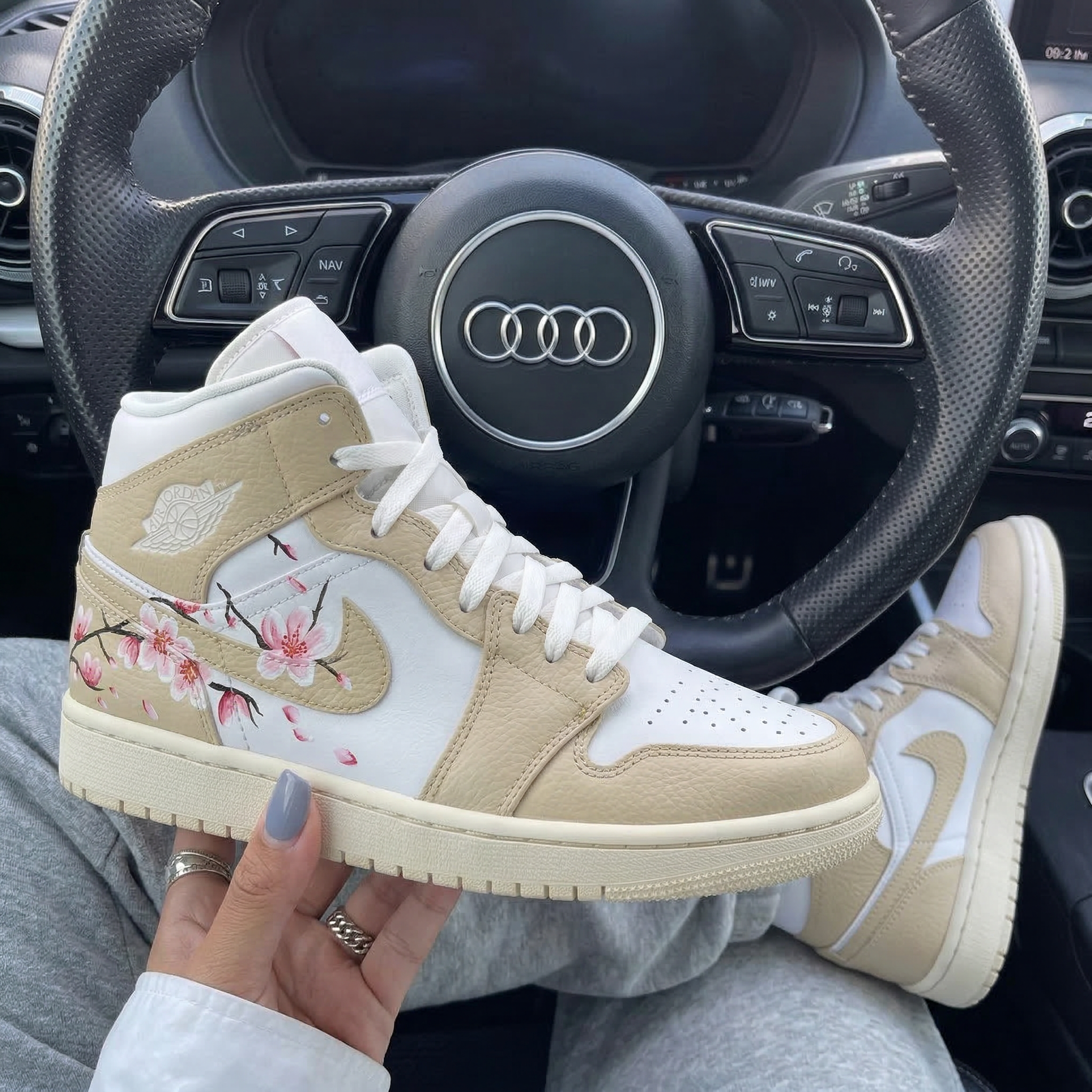 Beige Cherry Blossom Custom Air Jordan 1-shecustomize