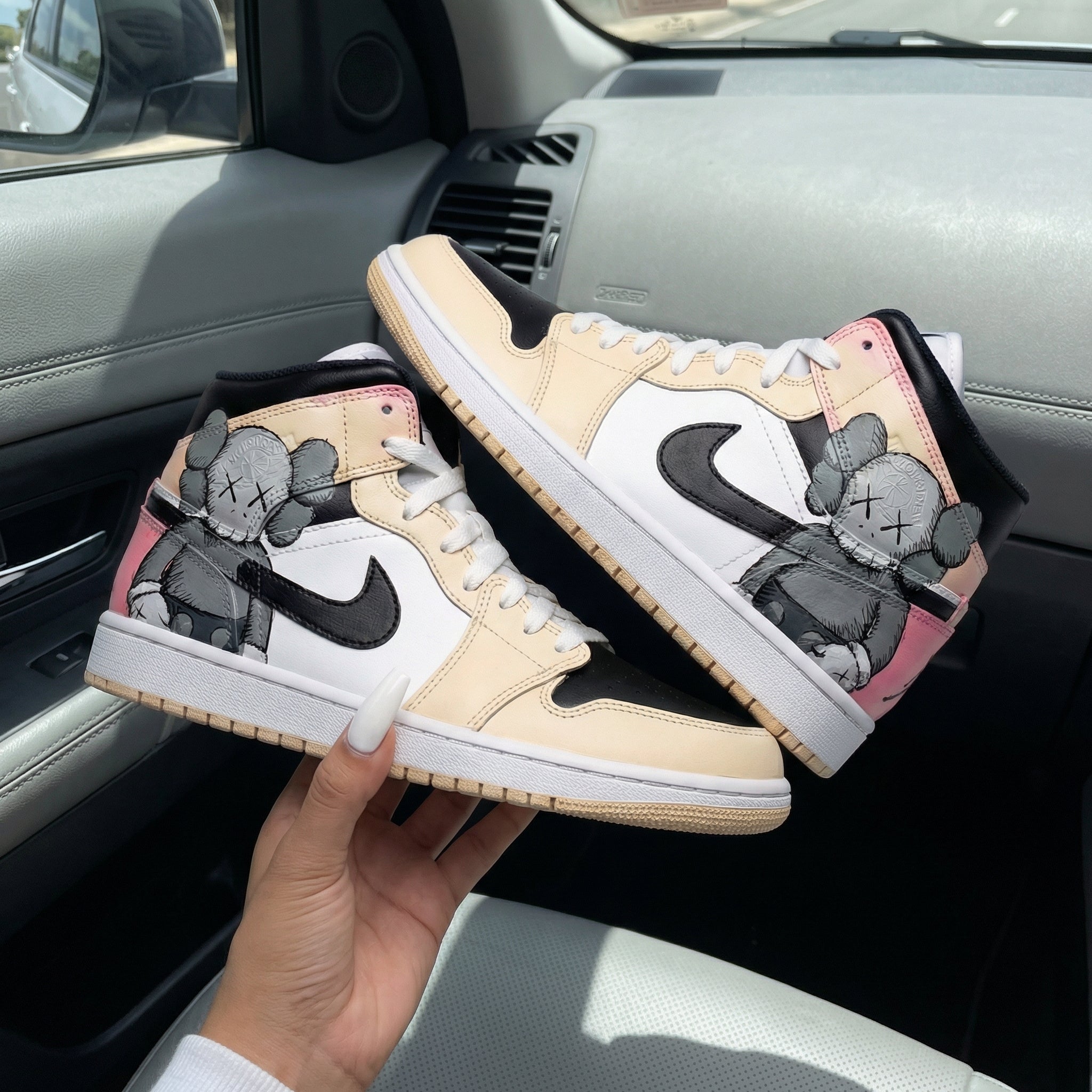 Beige Pink Kaws Cartoon Figure Custom Air Jordan 1-shecustomize