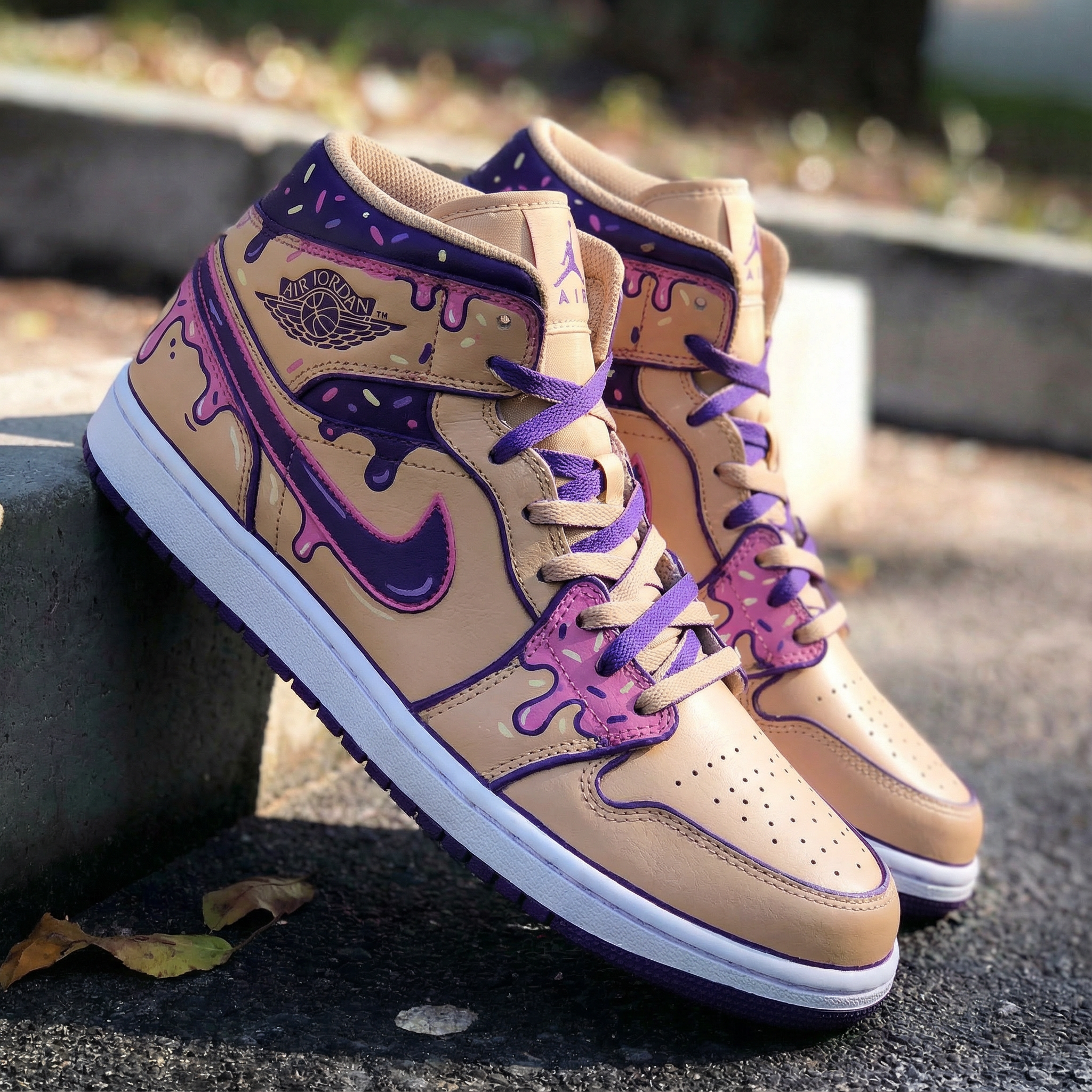 Beige Pink Purple Drip Custom Air Jordan 1-shecustomize