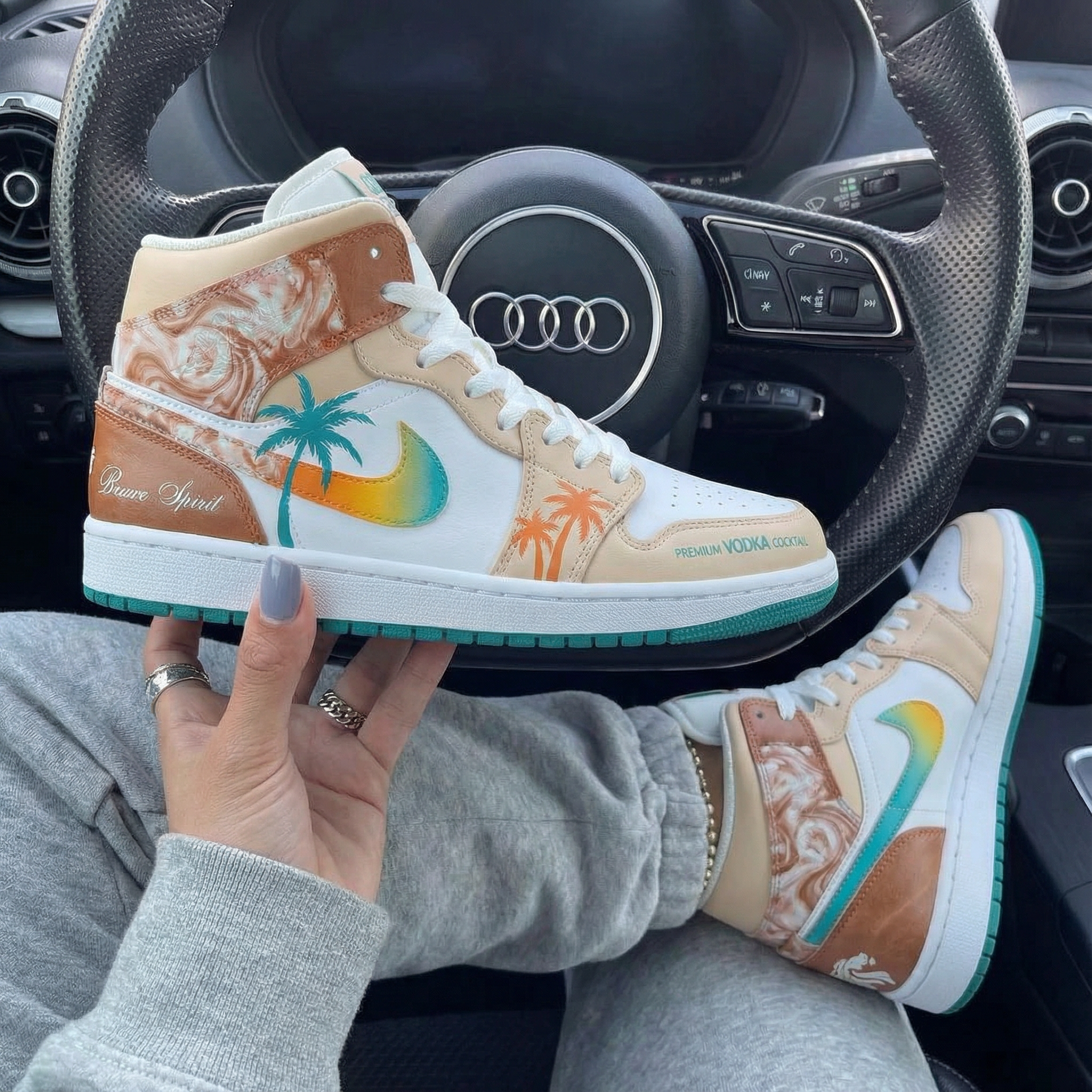 Beige Teal Palm - Tree Custom Air Jordan 1-shecustomize