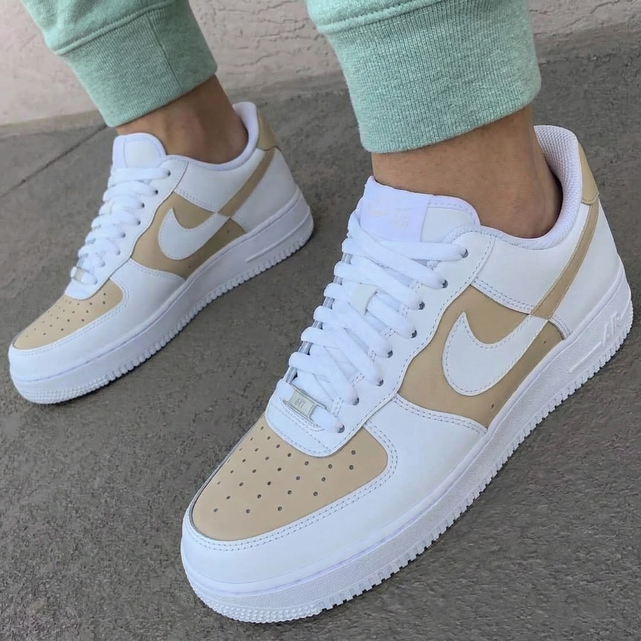 Beige White Custom Air Force 1-shecustomize