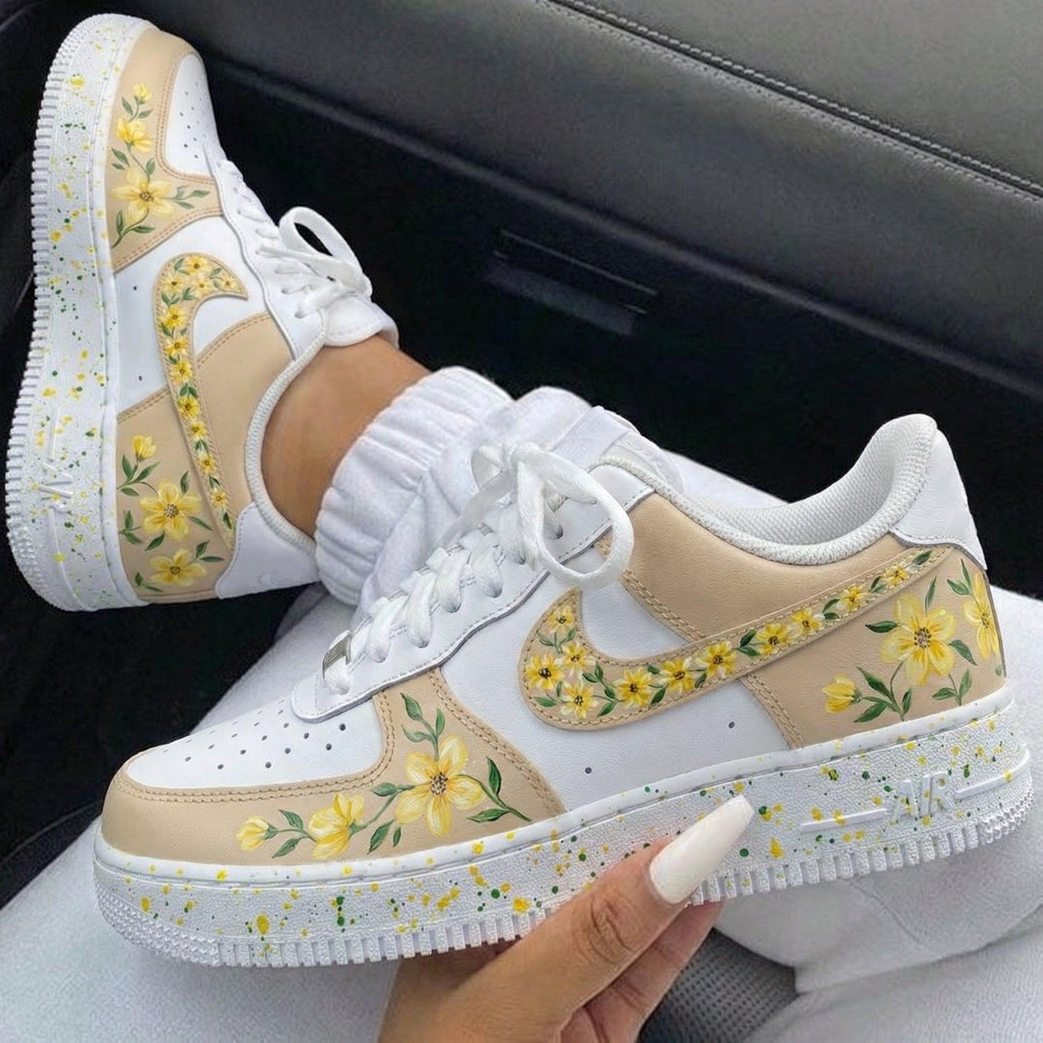 Beige Yellow Floral Custom Air Force 1-shecustomize