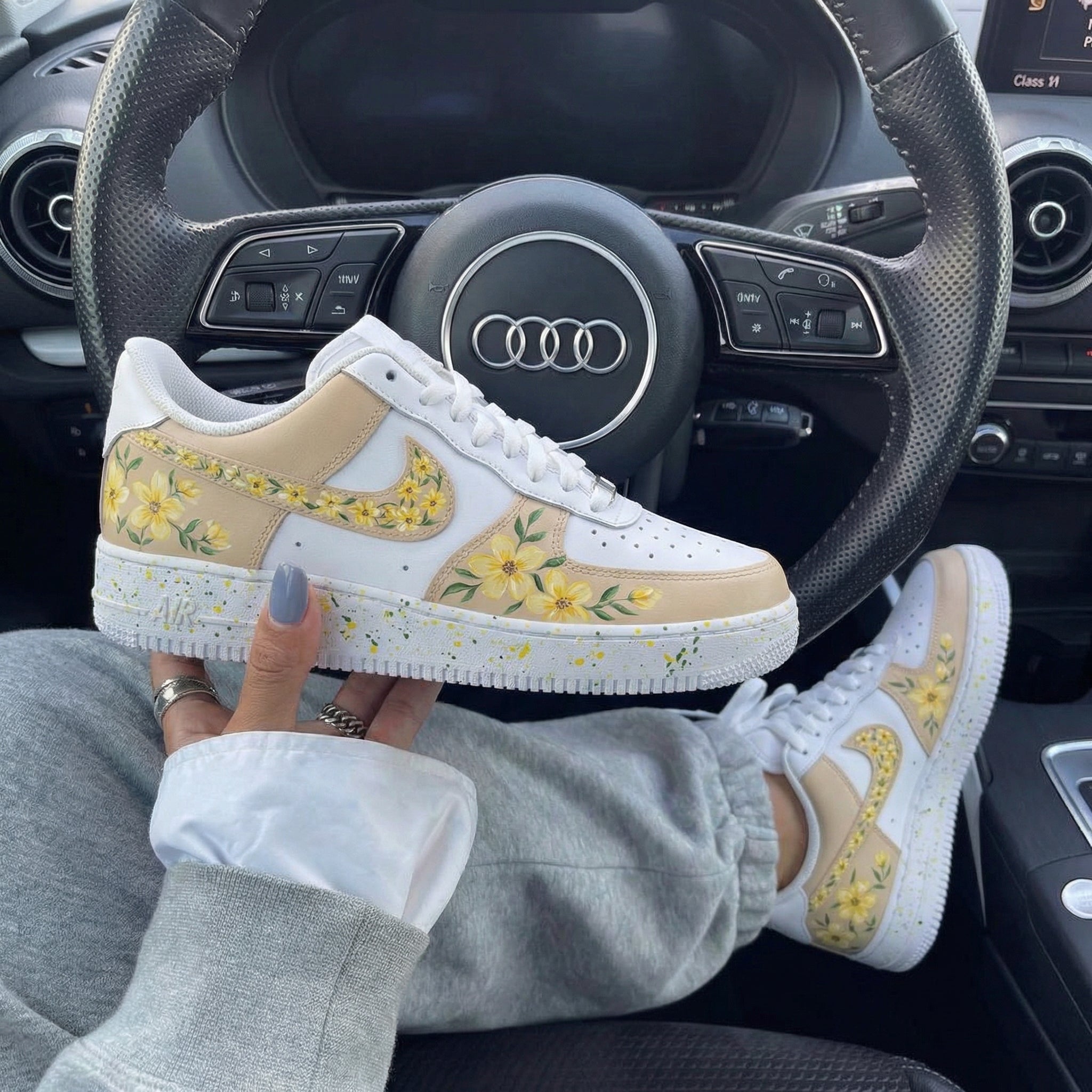 Beige Yellow Floral Custom Air Force 1-shecustomize