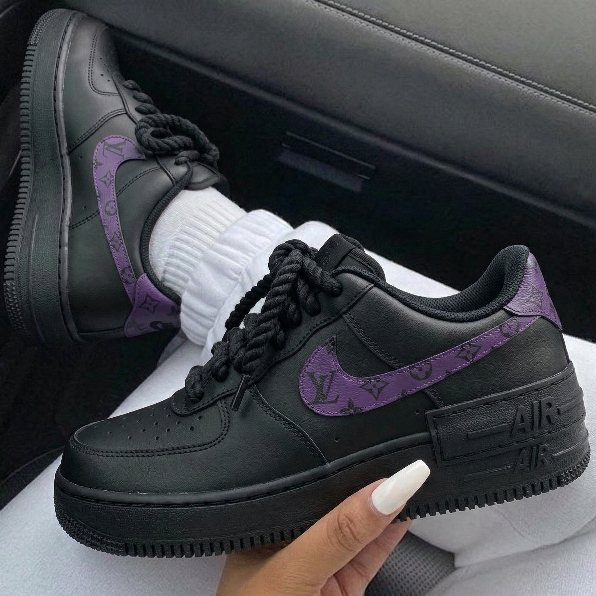 Black And Purple LV Logo Custom Air Force 1-shecustomize