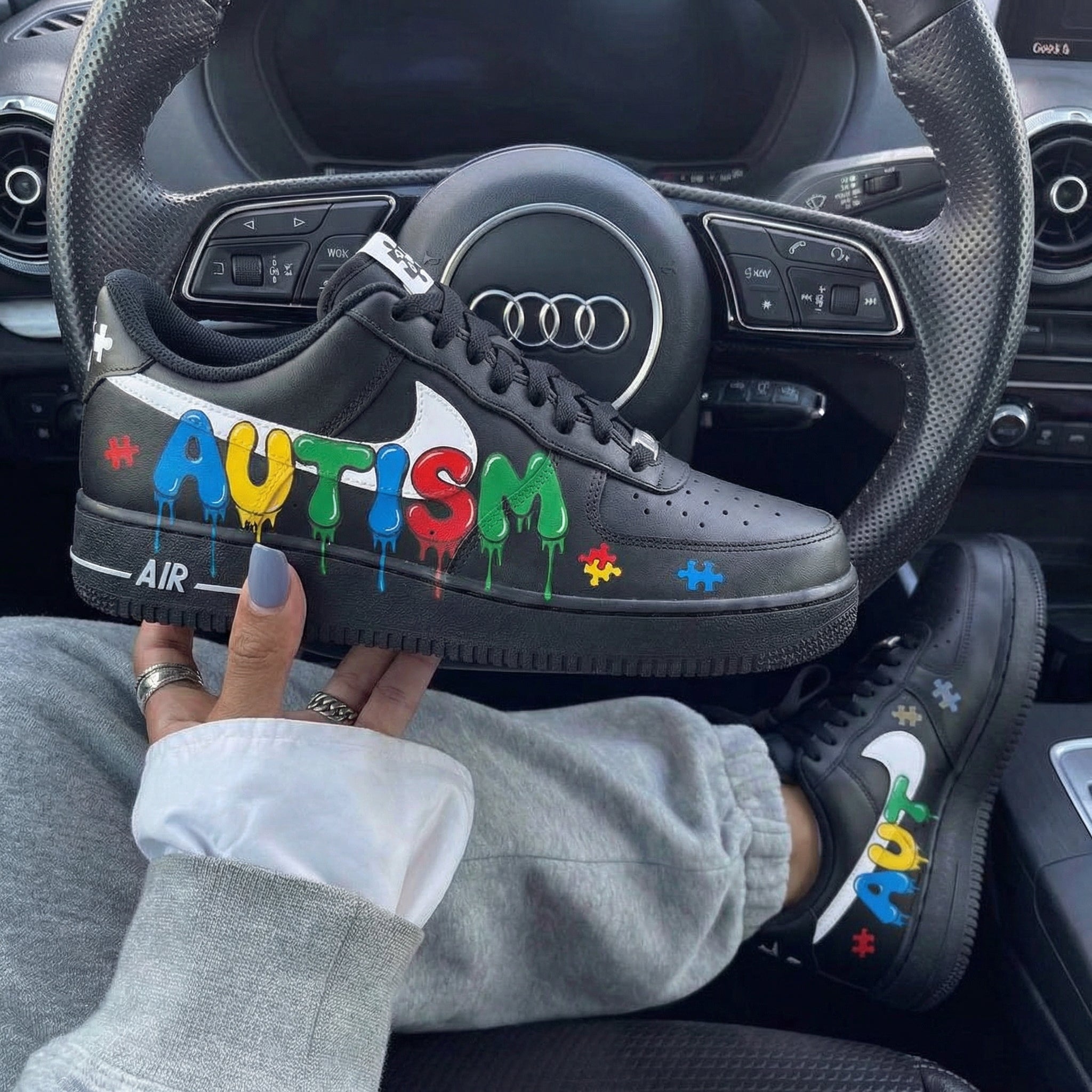 Black Autism Puzzle Pieces Custom Air Force 1-shecustomize