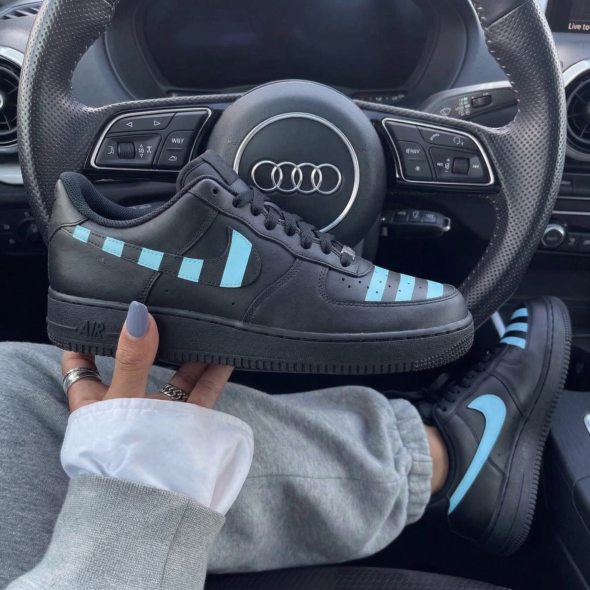 Black Baby Blue Stripes Custom Air Force 1-shecustomize