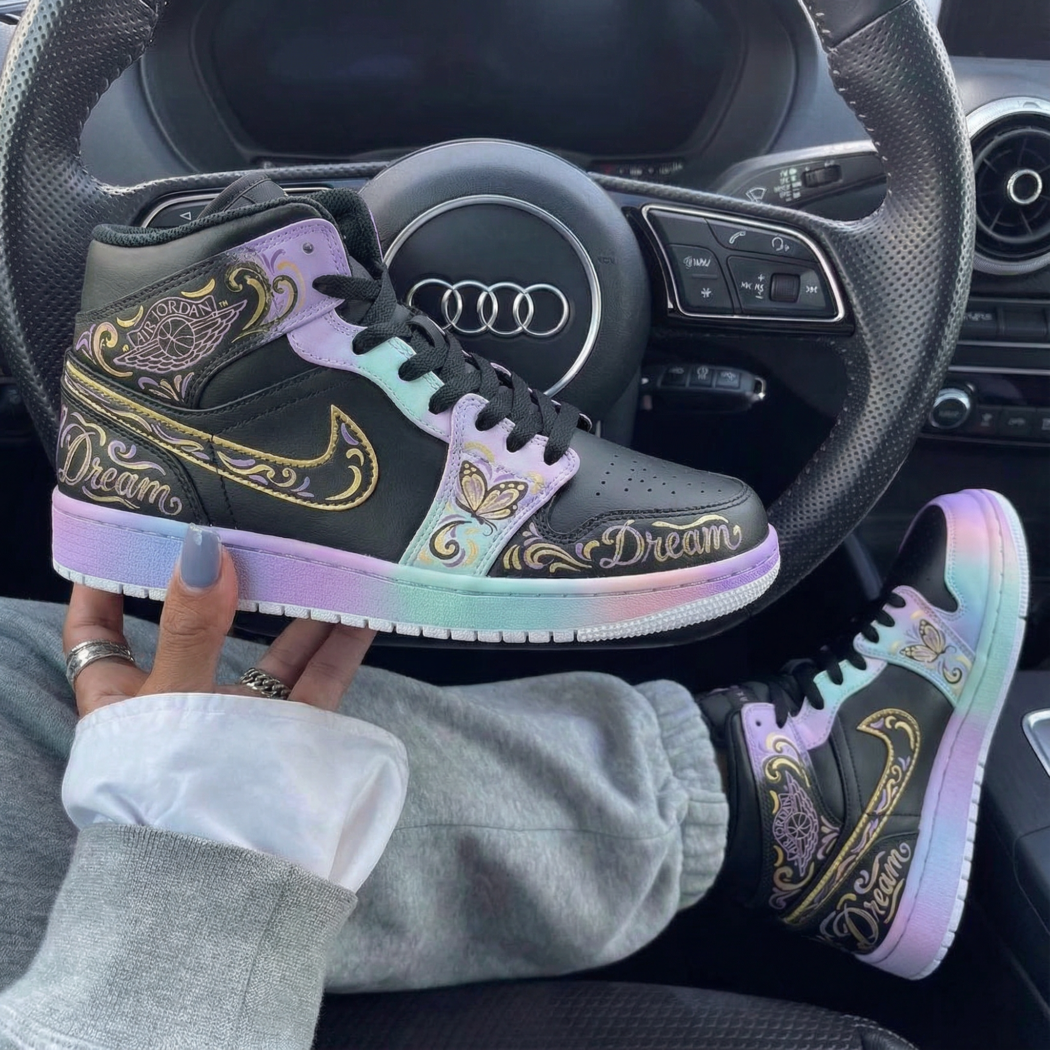 Black Baby Pink Baby Blue Butterfly Custom Air Jordan 1-shecustomize