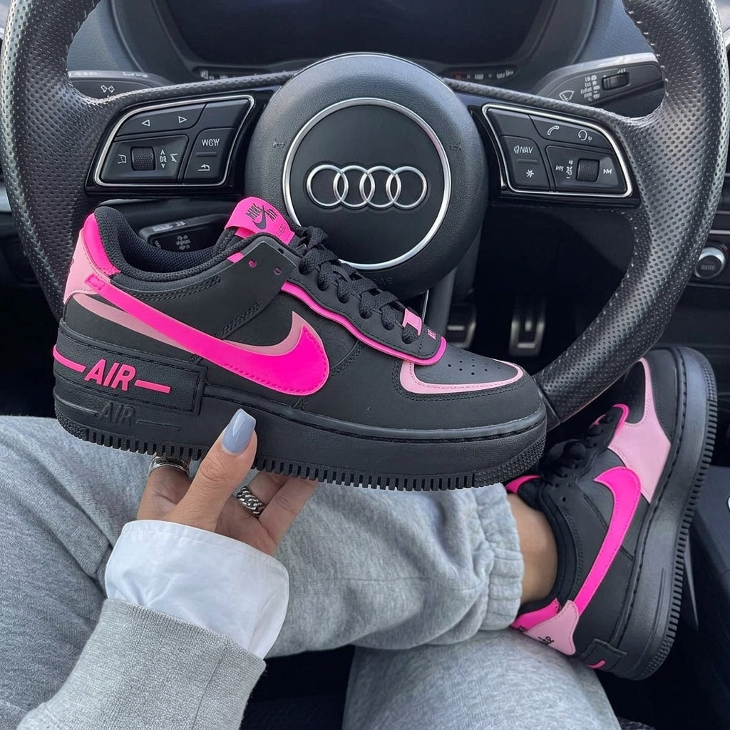 Black Baby Pink Hot Pink Custom Air Force 1 Shadow-shecustomize