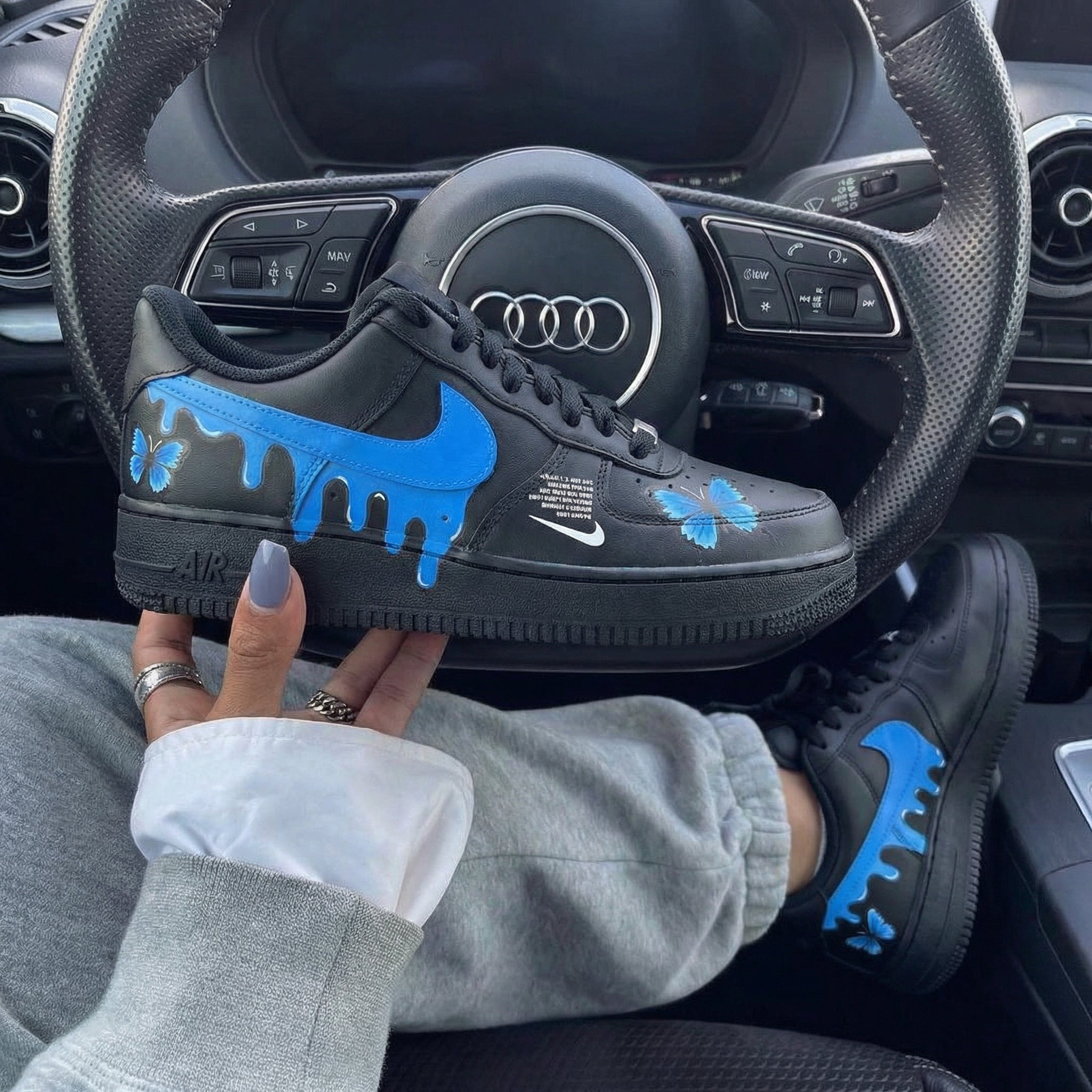 Black Blue Drip Butterflies Custom Air Force 1-shecustomize