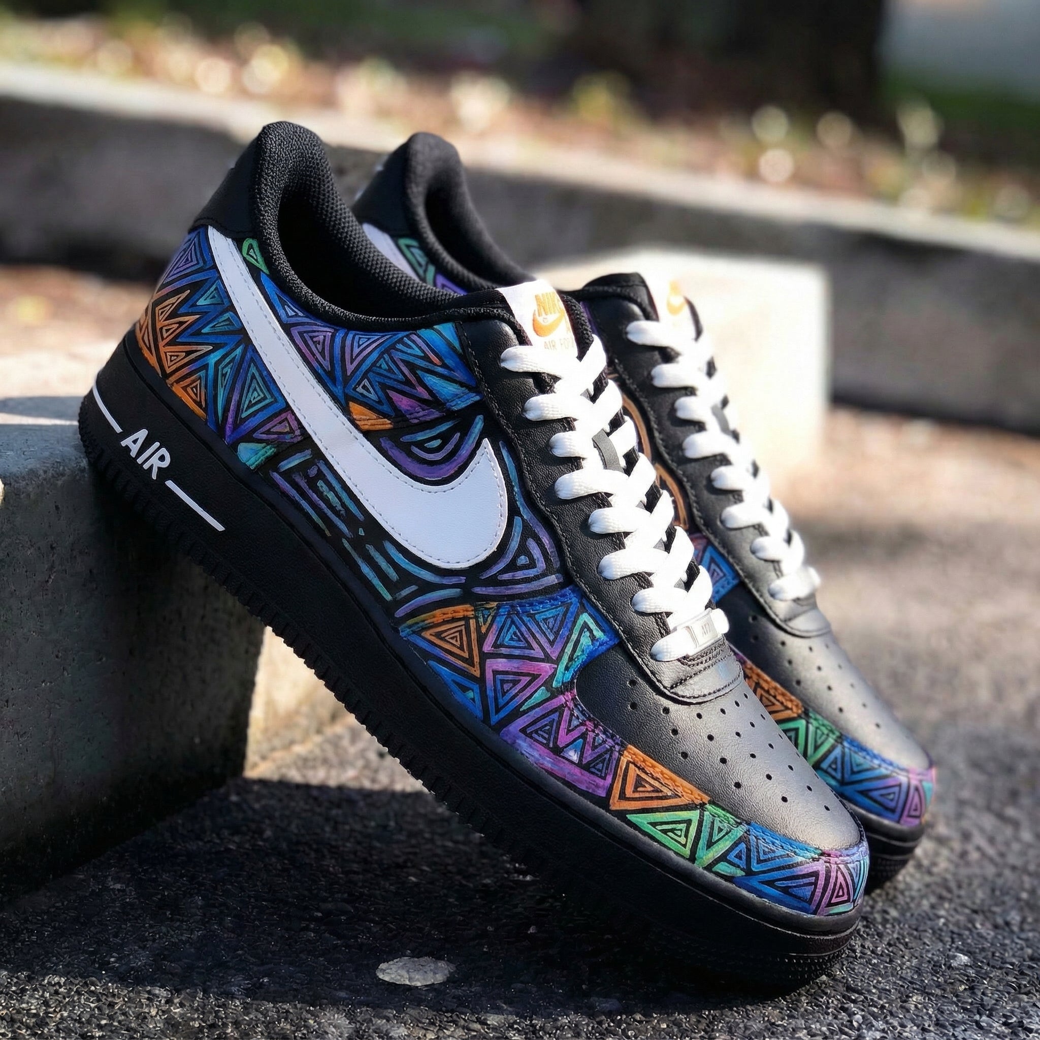 Black Geometric Pattern Custom Air Force 1-shecustomize