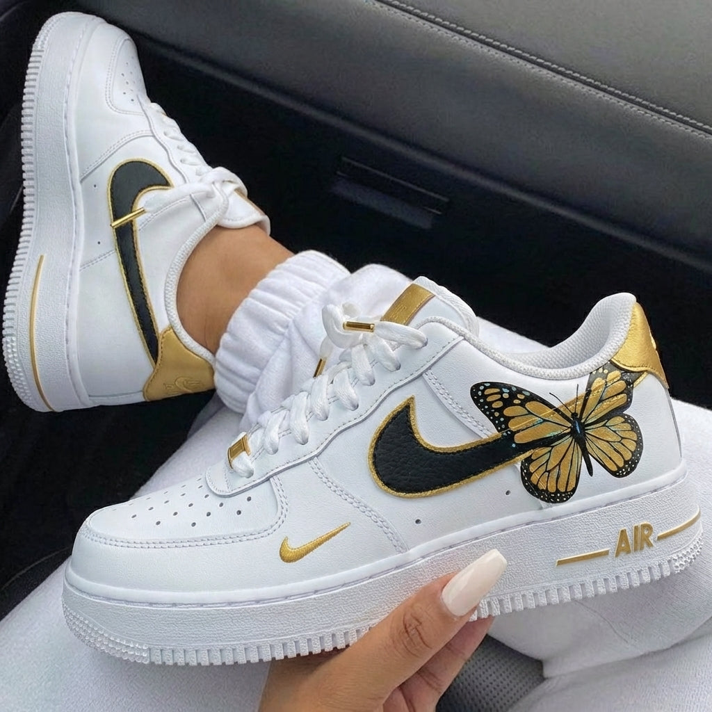 Black Gold Butterflies Custom Air Force 1-shecustomize
