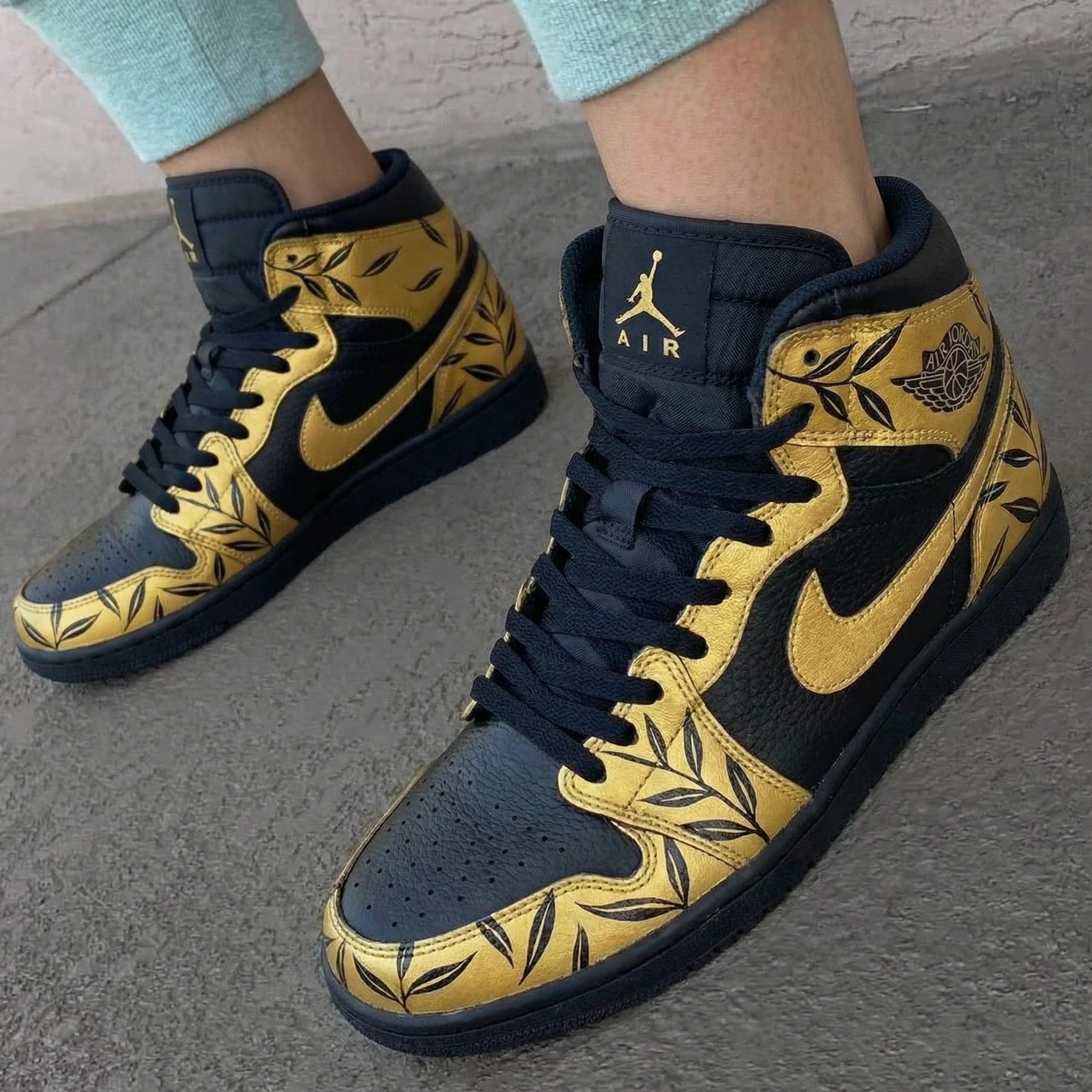 Black Gold Leaf Custom Air Jordan 1-shecustomize