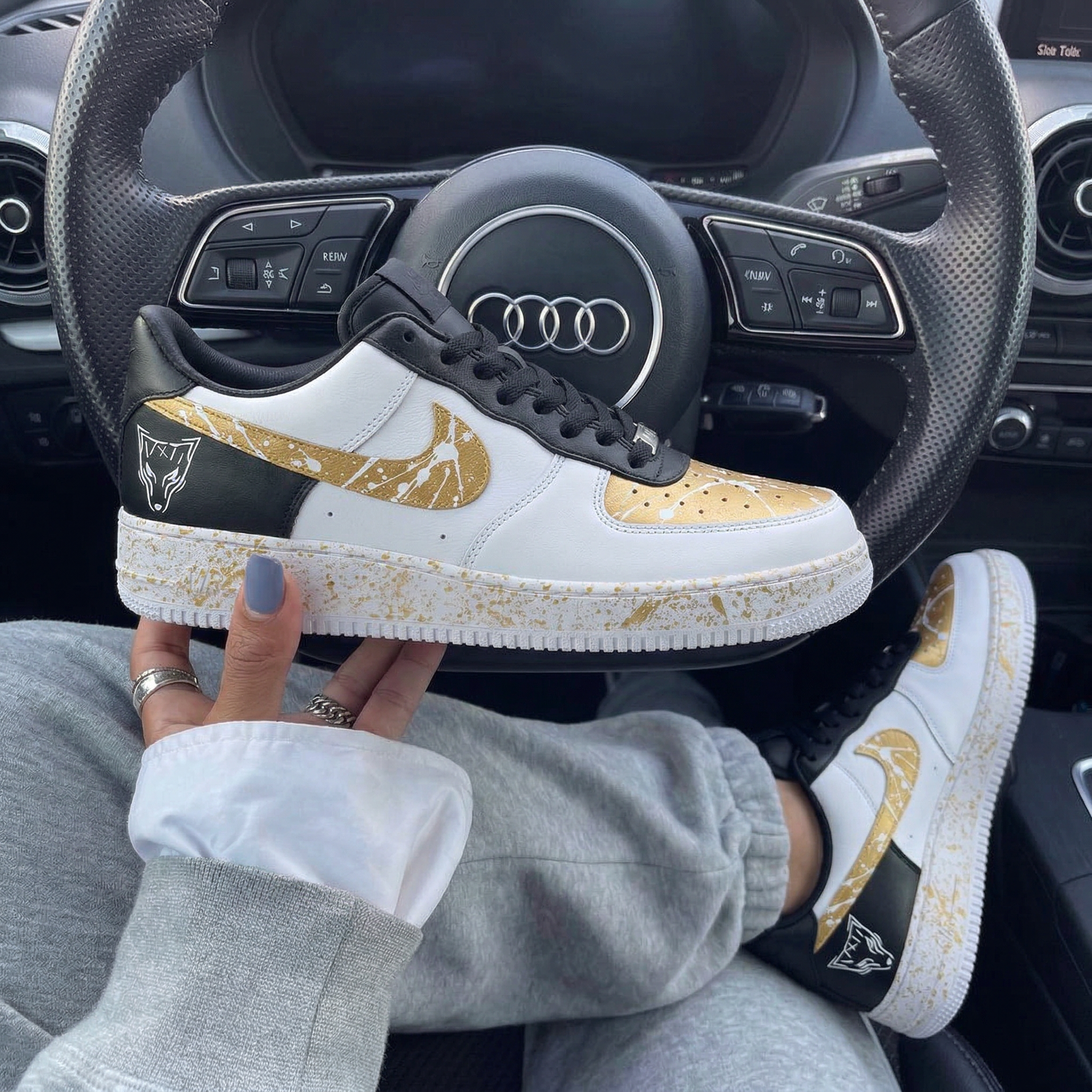 Black Gold Splatter Wolf Head Custom Air Force 1-shecustomize