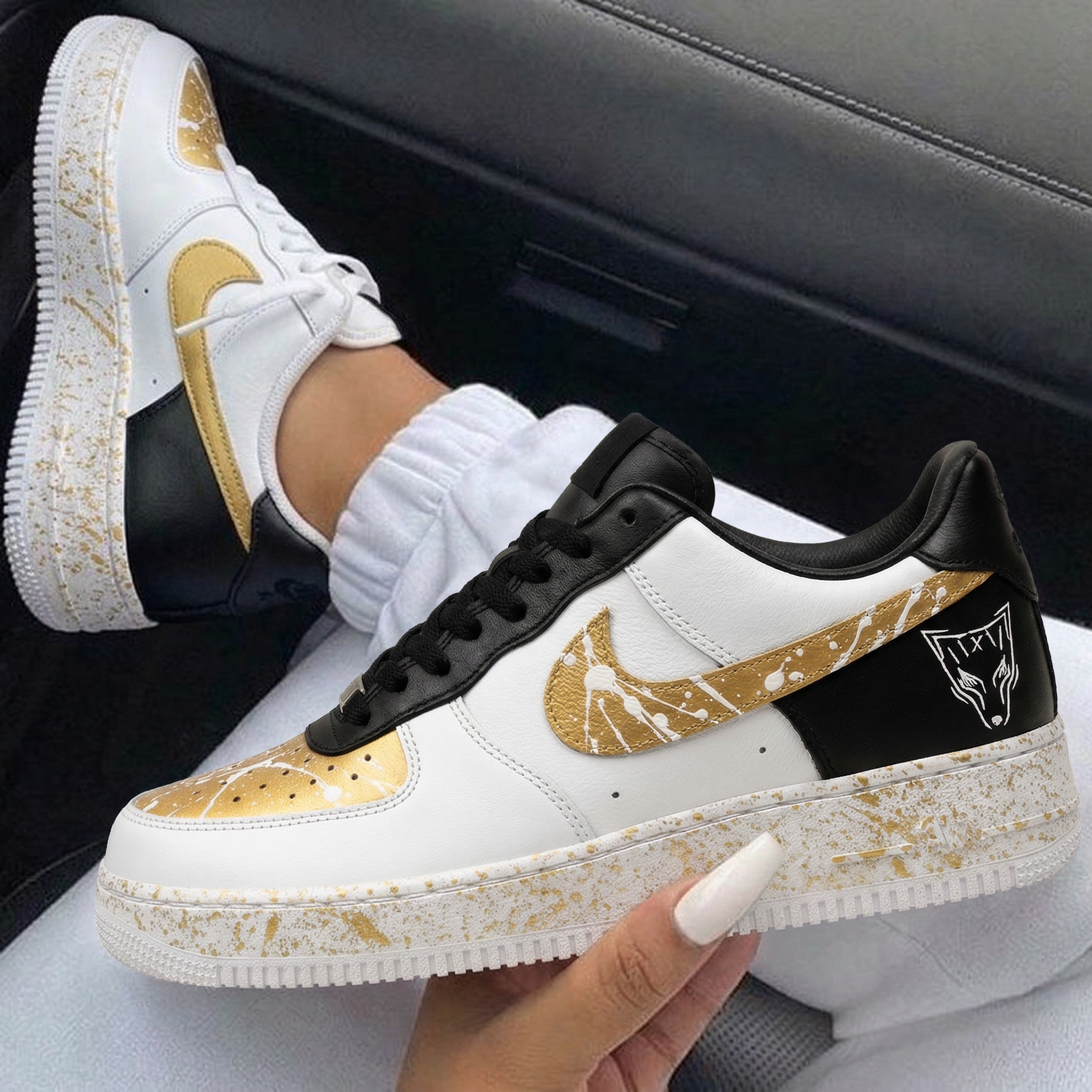 Black Gold Splatter Wolf Head Custom Air Force 1-shecustomize