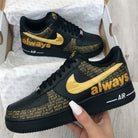 Black Gold Text Pattern Custom Air Force 1-shecustomize