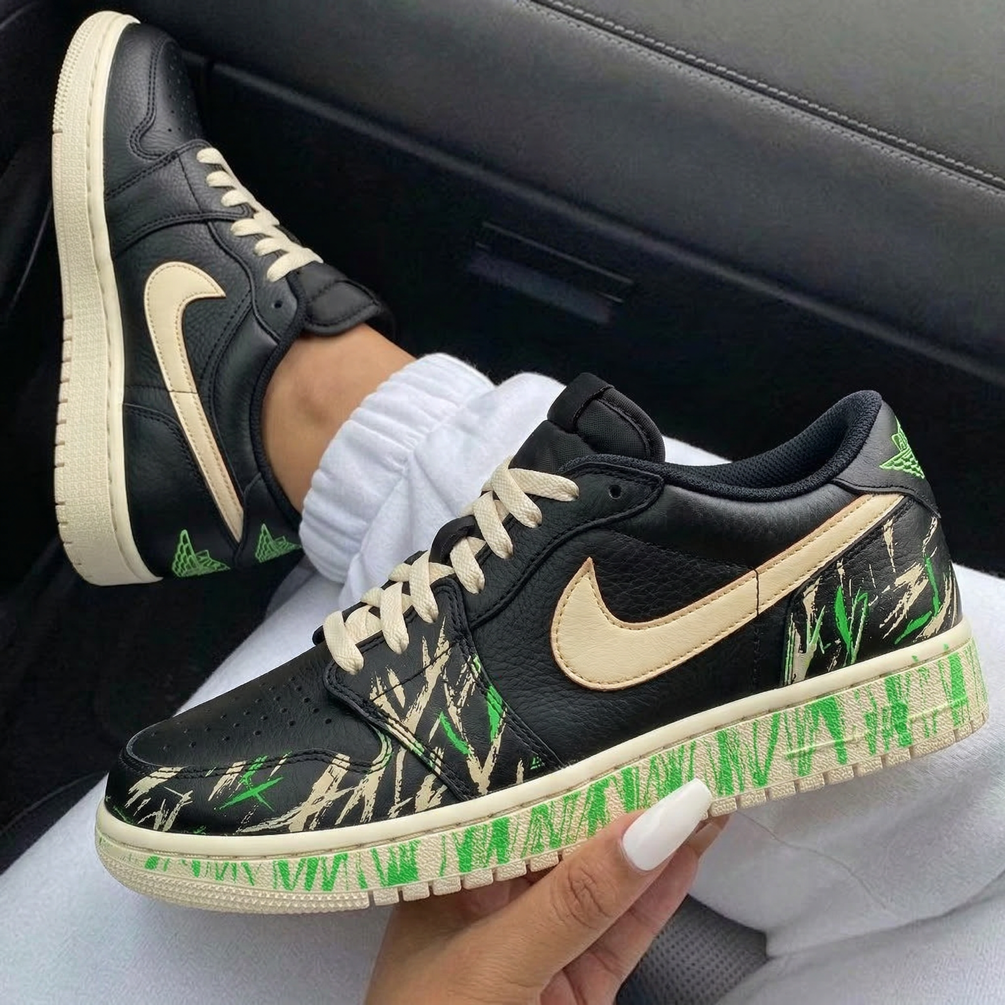 Black Green Beige splash Custom Air Jordan 1-shecustomize