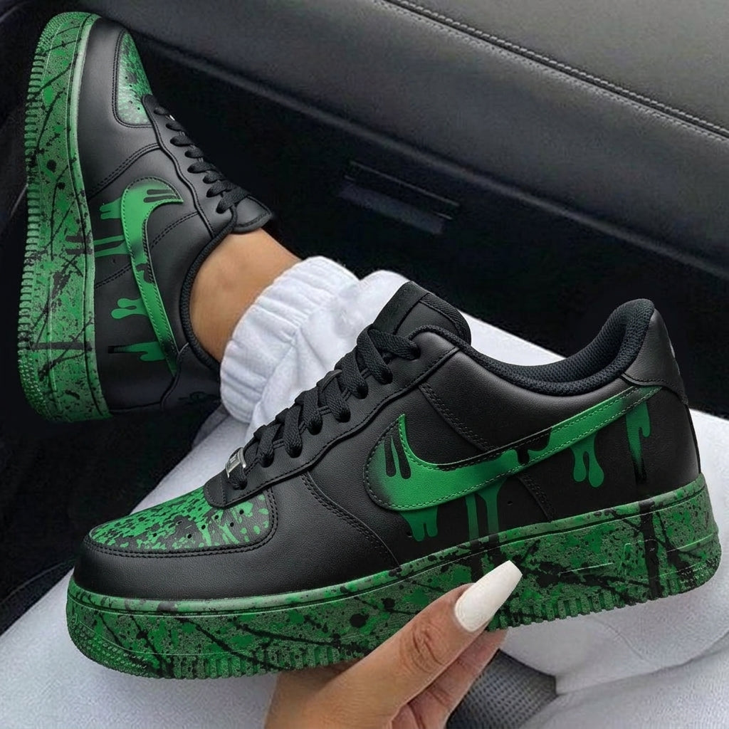 Black Green Drip Splatter Custom Air Force 1-shecustomize