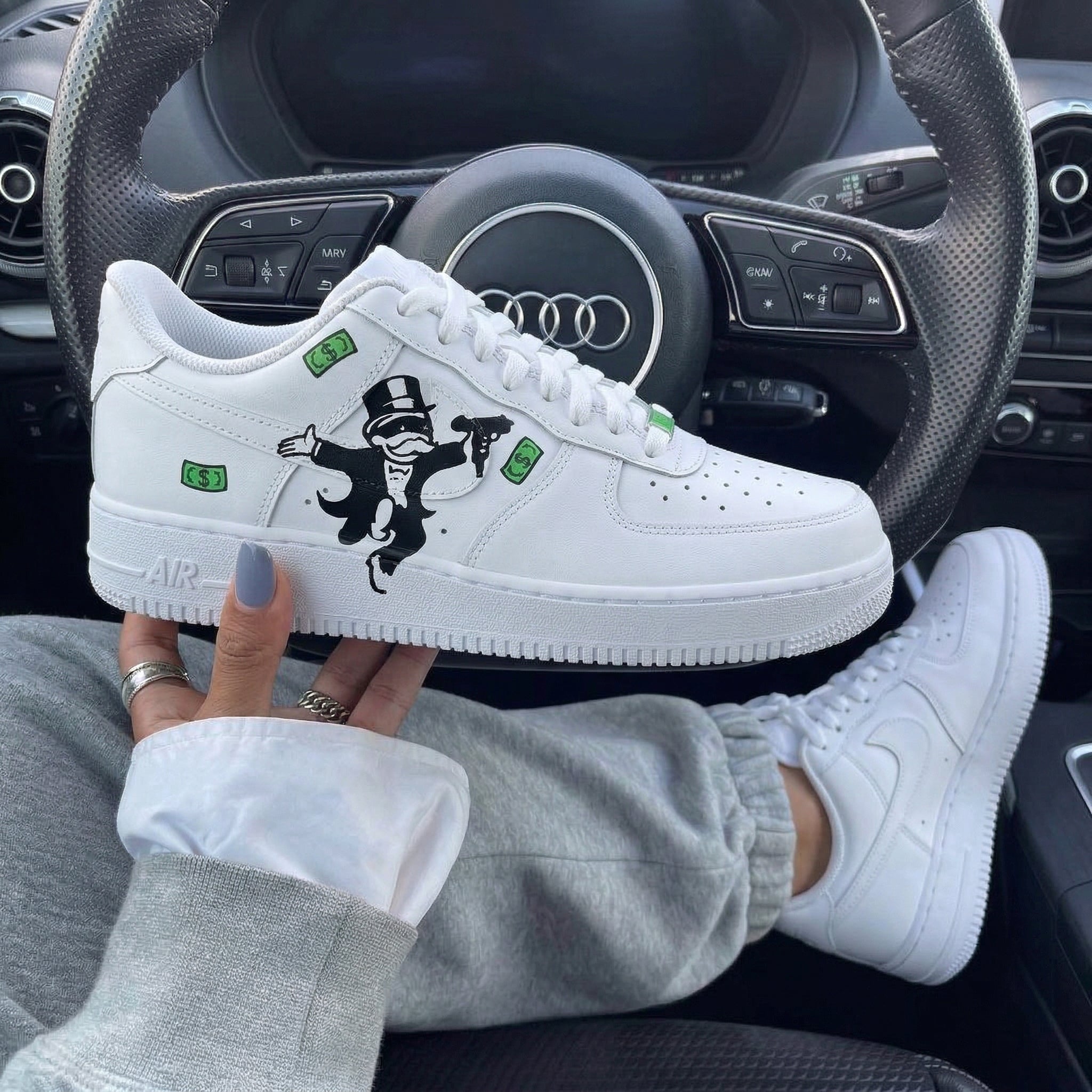 Black Green Money Gun Duck Graphic Custom Air Force 1-shecustomize
