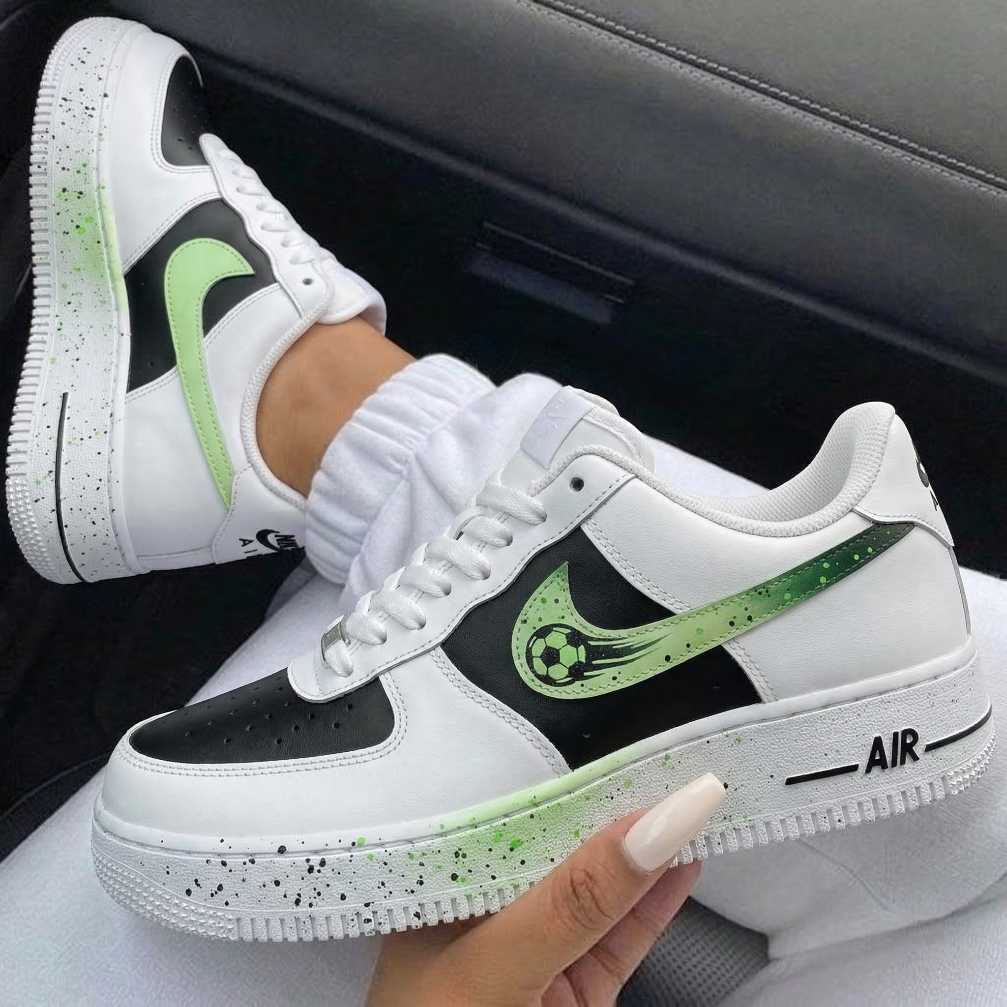 Black Green Soccer Ball Splatter Custom Air Force 1-shecustomize