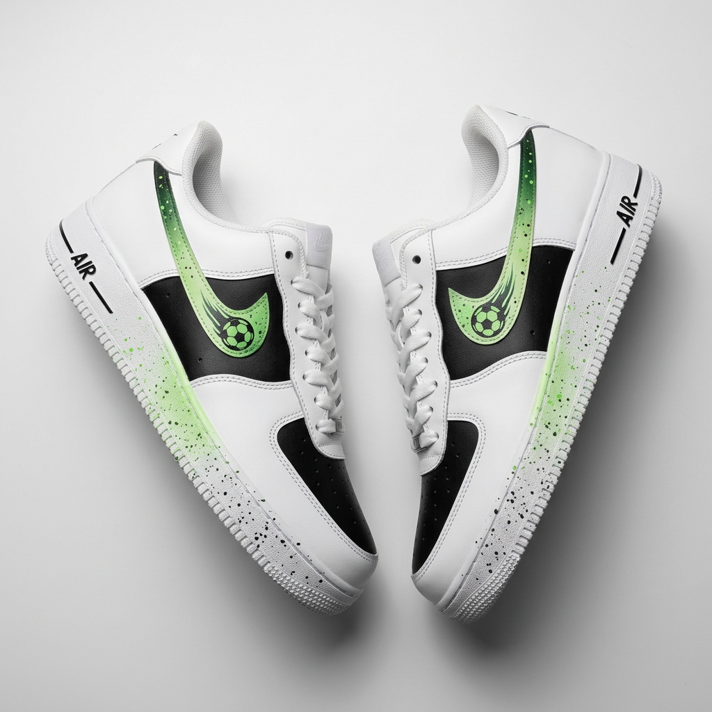 Black Green Soccer Ball Splatter Custom Air Force 1-shecustomize