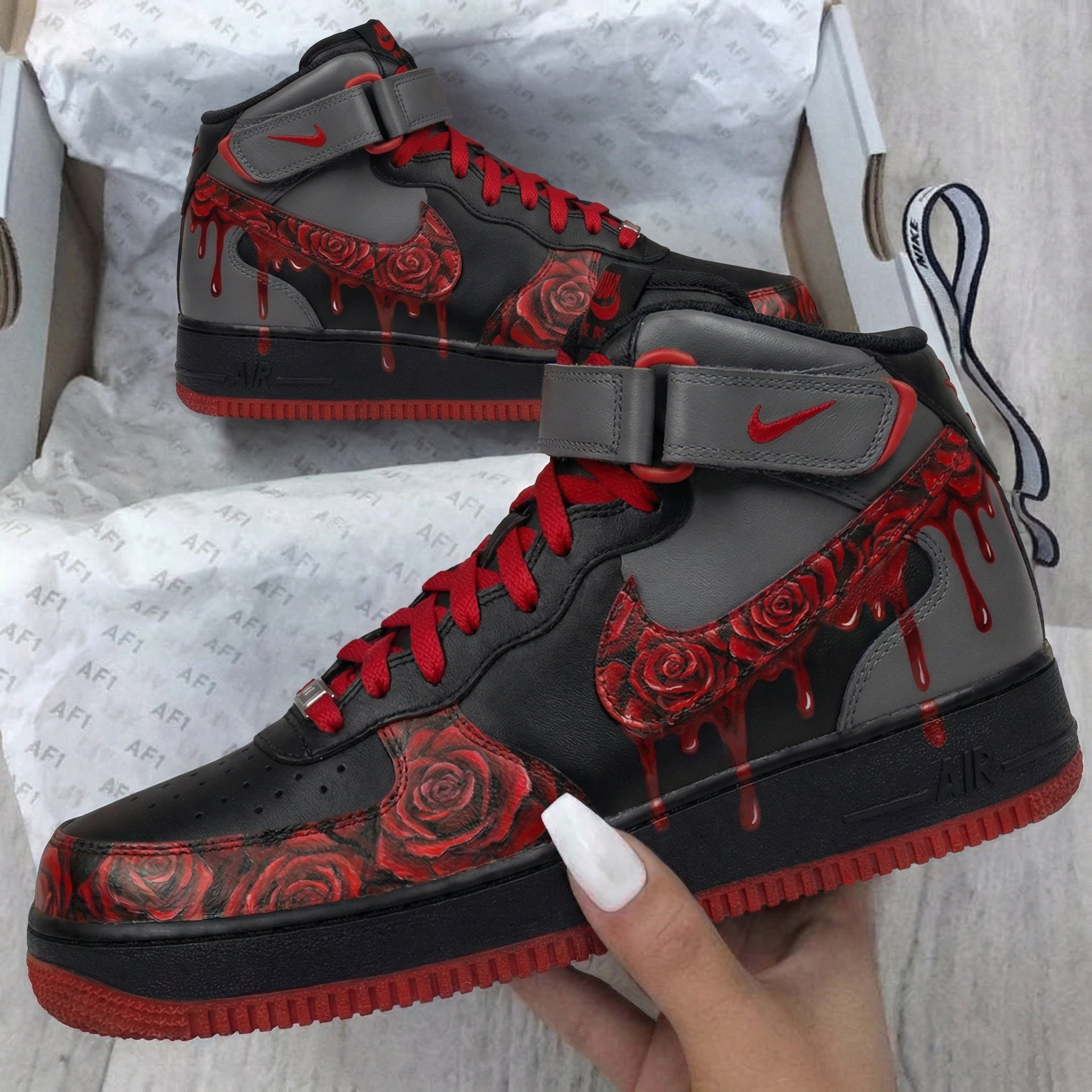 Black Grey Red Roses Drip Custom Air Force 1-shecustomize