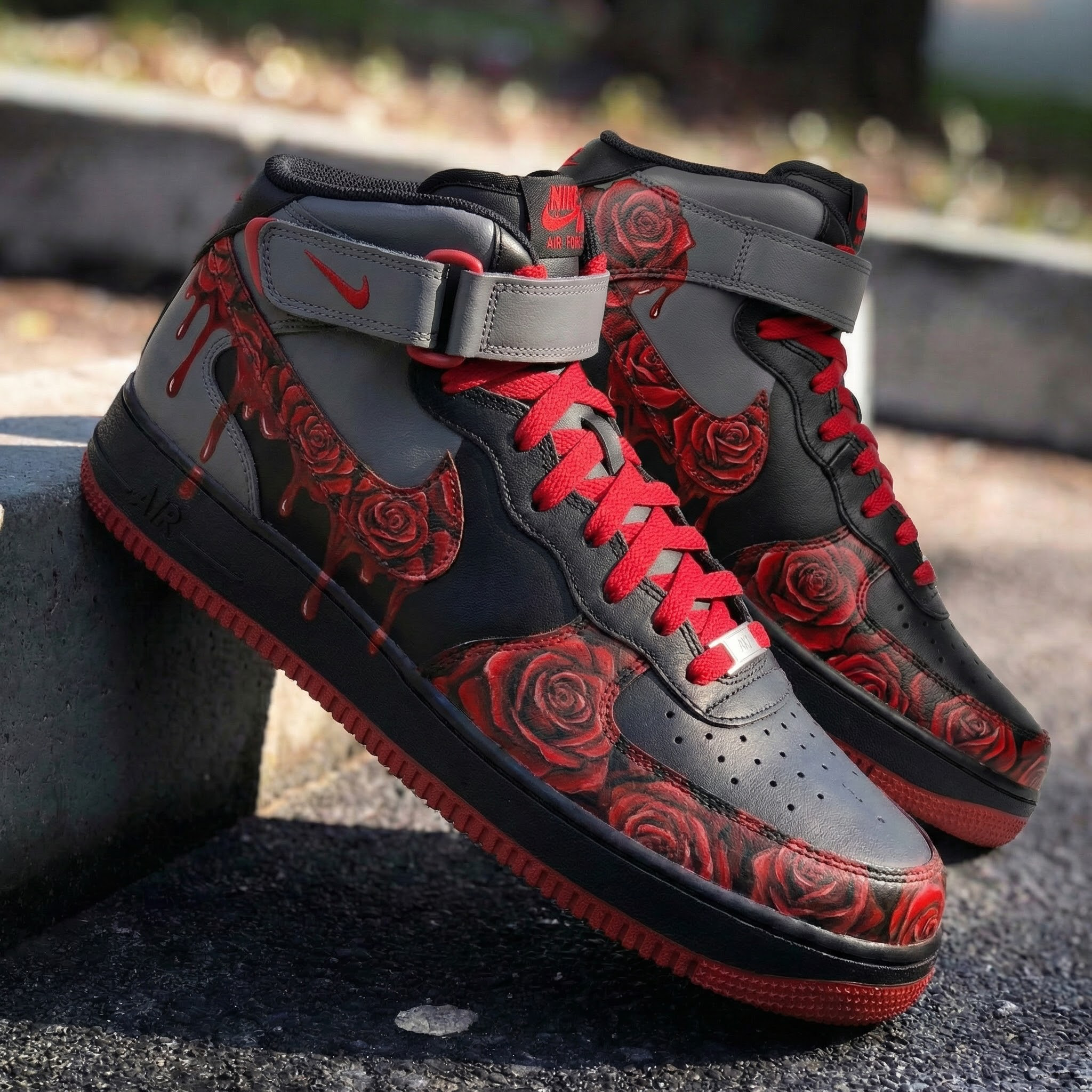 Black Grey Red Roses Drip Custom Air Force 1-shecustomize