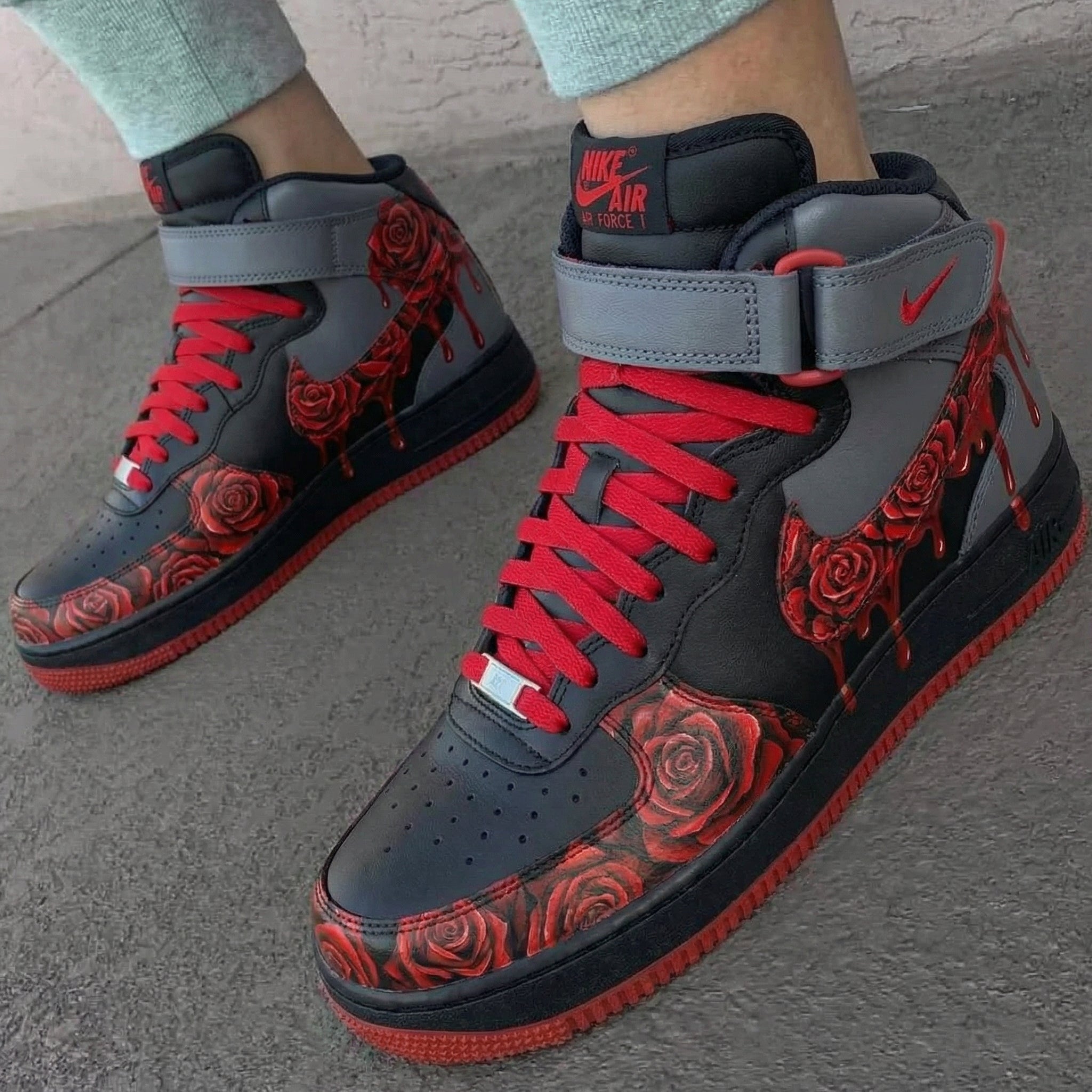 Black Grey Red Roses Drip Custom Air Force 1-shecustomize
