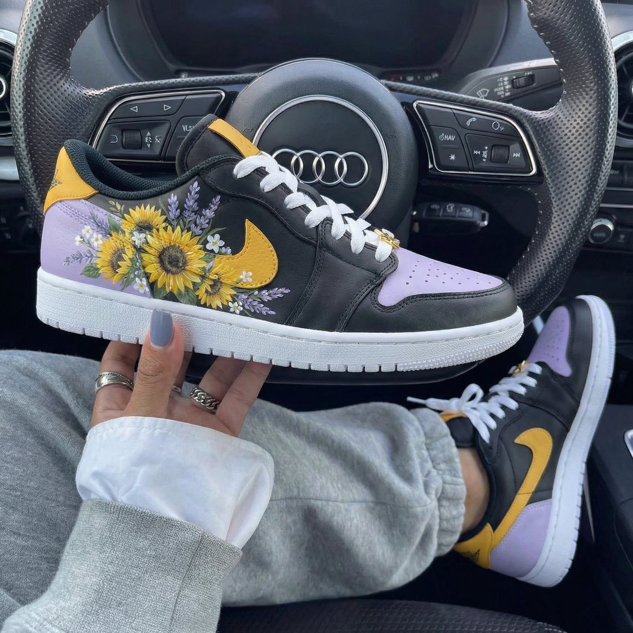 Black Lavender Yellow Sunflower Custom Air Jordan 1-shecustomize