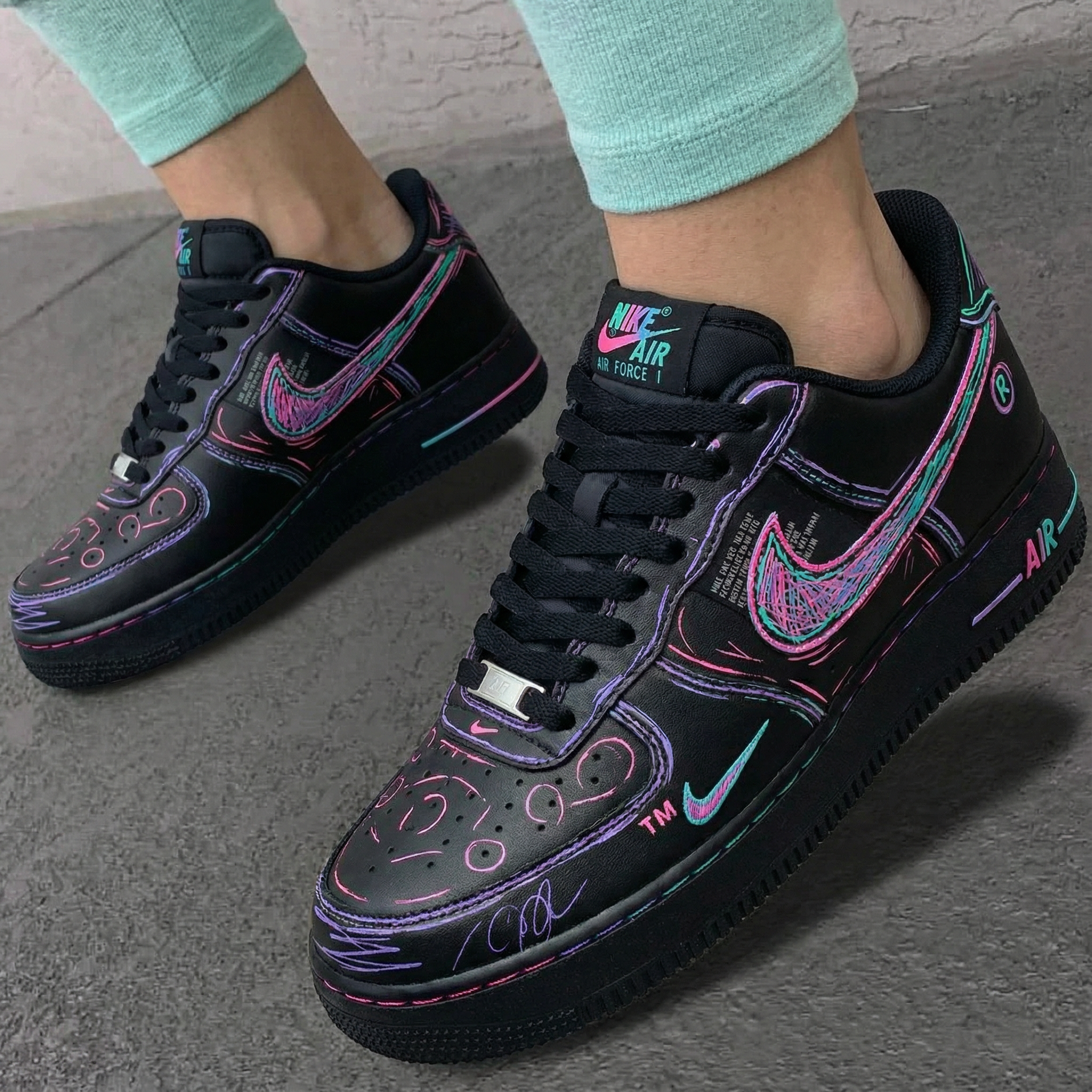 Black Neon Graffiti Custom Air Force 1-shecustomize